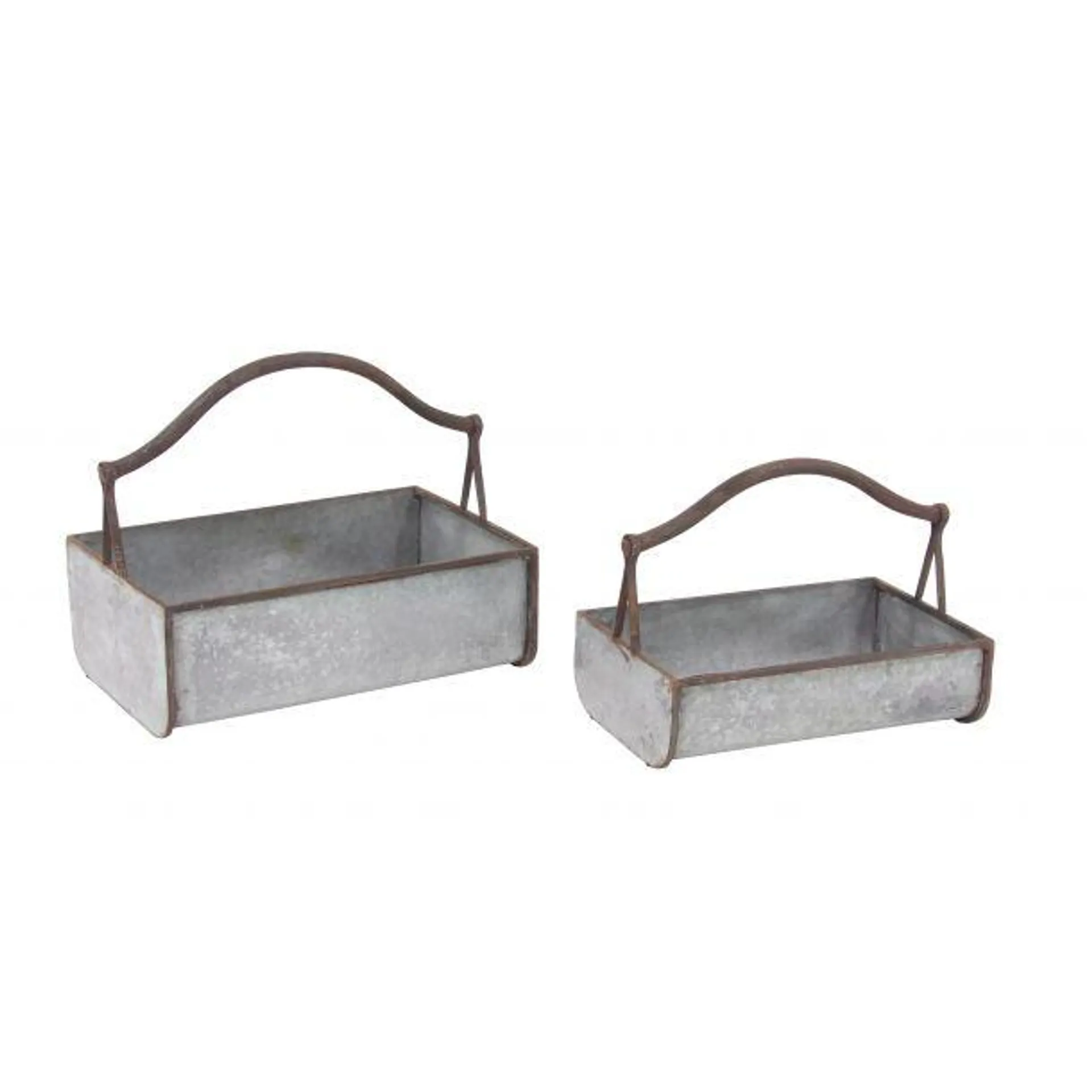 Set of 2 Grey Metal Farmhouse Planter, 16", 18"