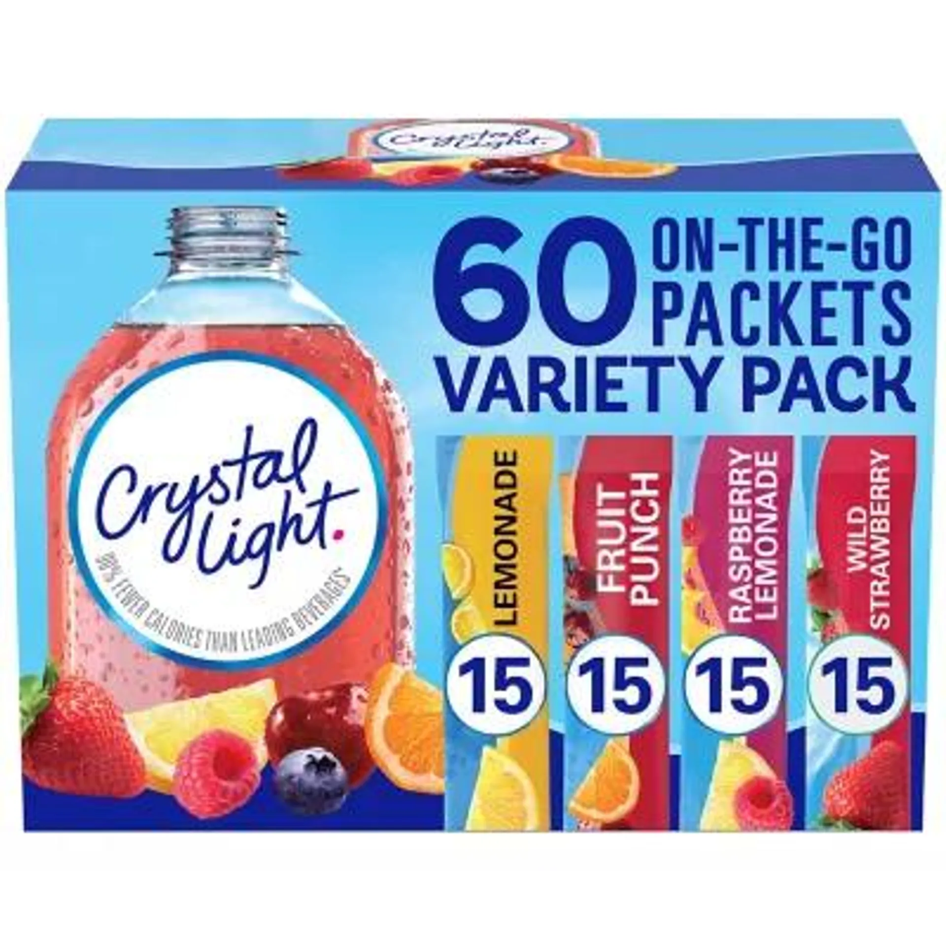 Crystal Light Lemonade, Fruit Punch, Raspberry Lemonade and Wild Strawberry Powdered Drink Mix Variety Pack 60 ct.