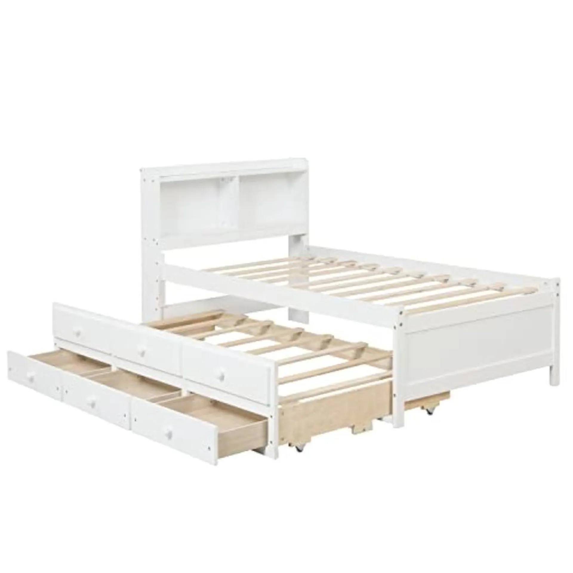 thinkstar Twin Size Bed Frame With Bookcase Headboard,Captain’S Bed Twin With Trundle And Drawers For Kids,Trundle Bed With Storage For…