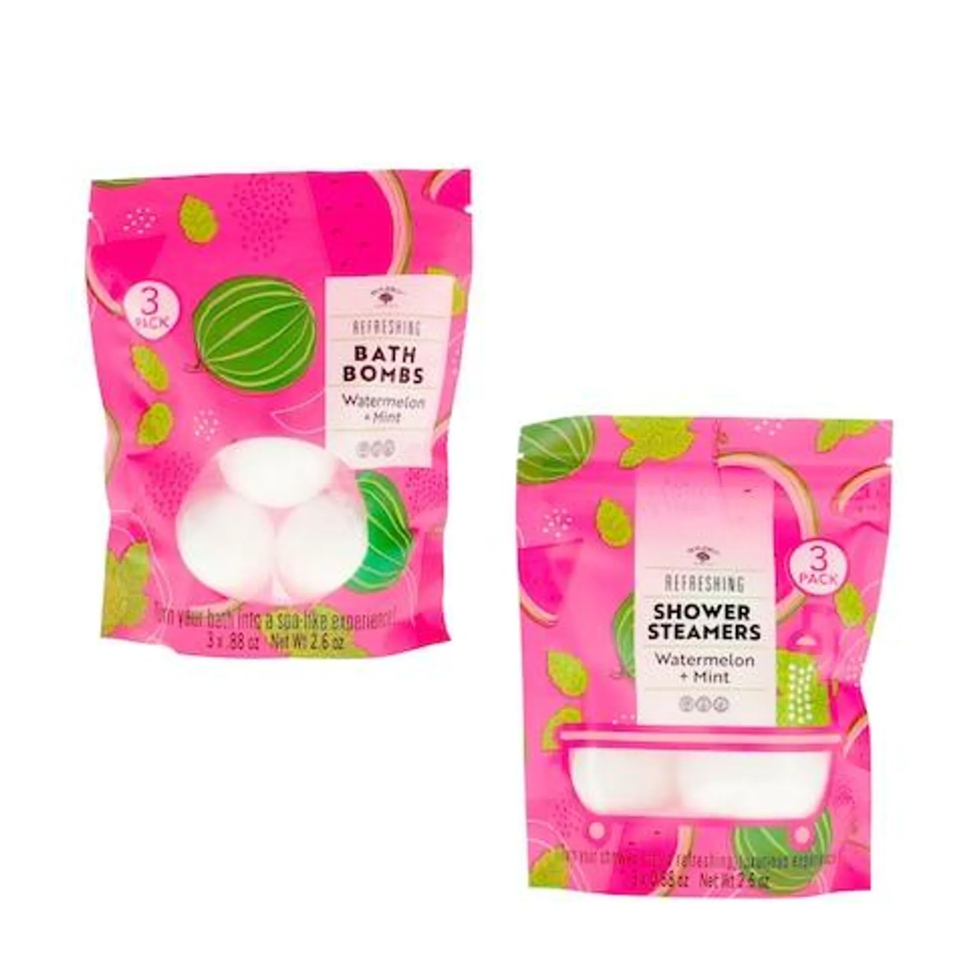 Bolero Watermelon and Mint Bath Bombs and Shower Steamers, 3-ct. Packs