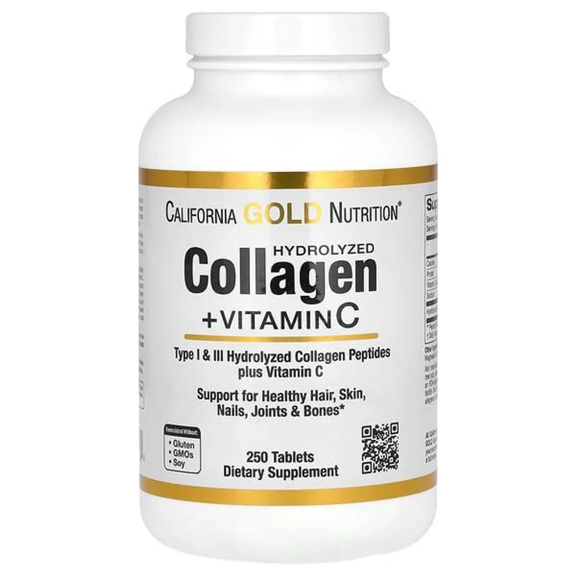 California Gold Nutrition, Hydrolyzed Collagen Peptides + Vitamin C, Type I & III, 250 Tablets