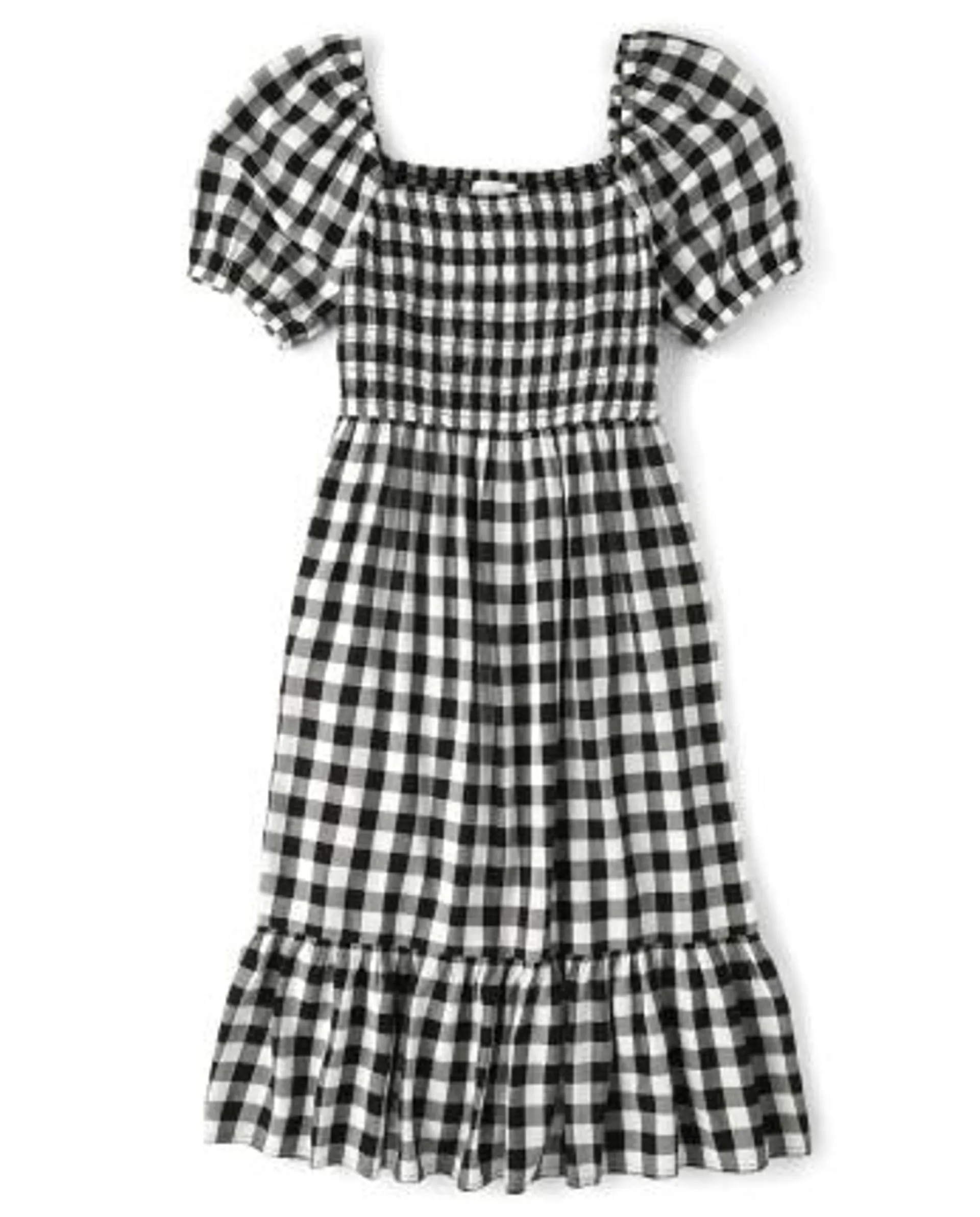 Womens Matching Family Smocked Gingham Ruffle Dress - black