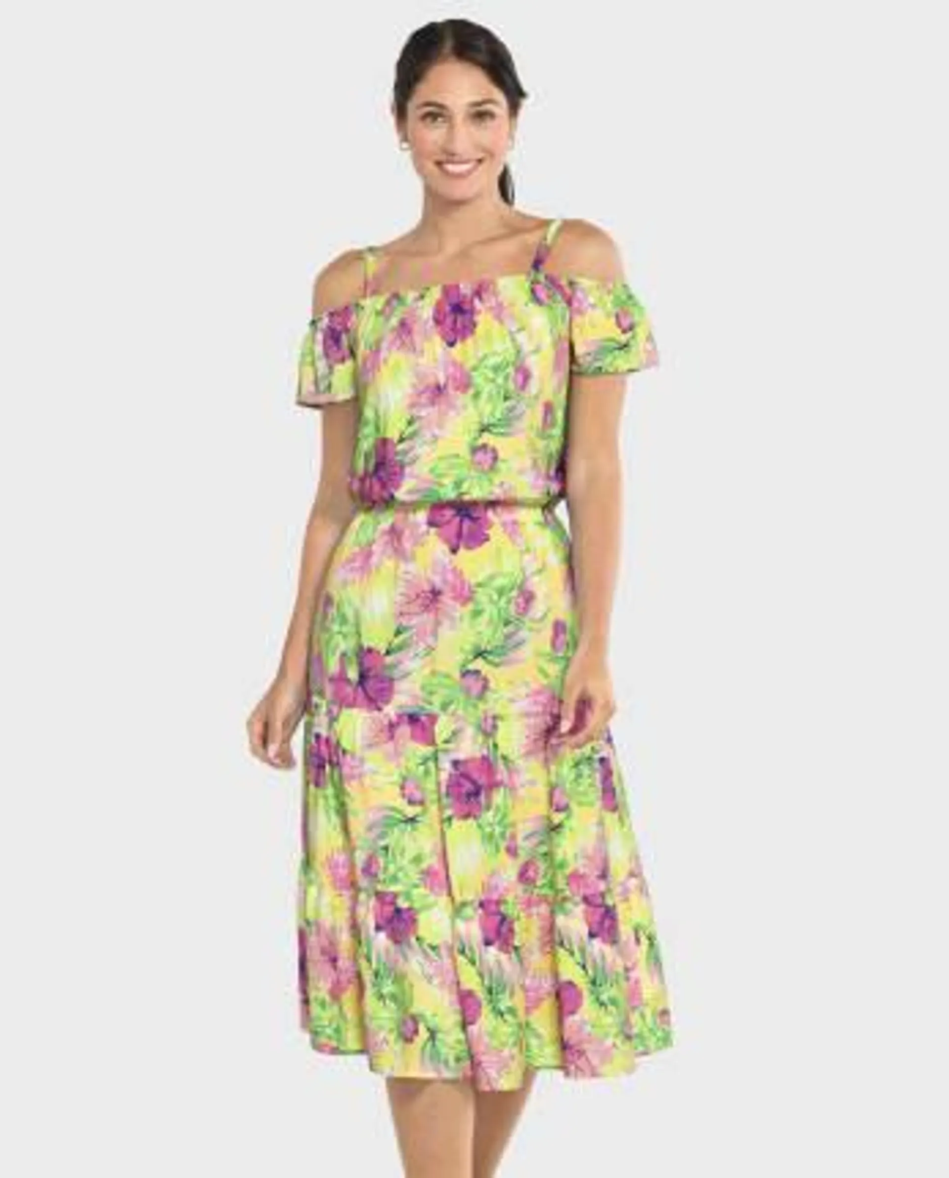 Womens Mommy And Me Tropical Midi Tiered Dress - sun valley