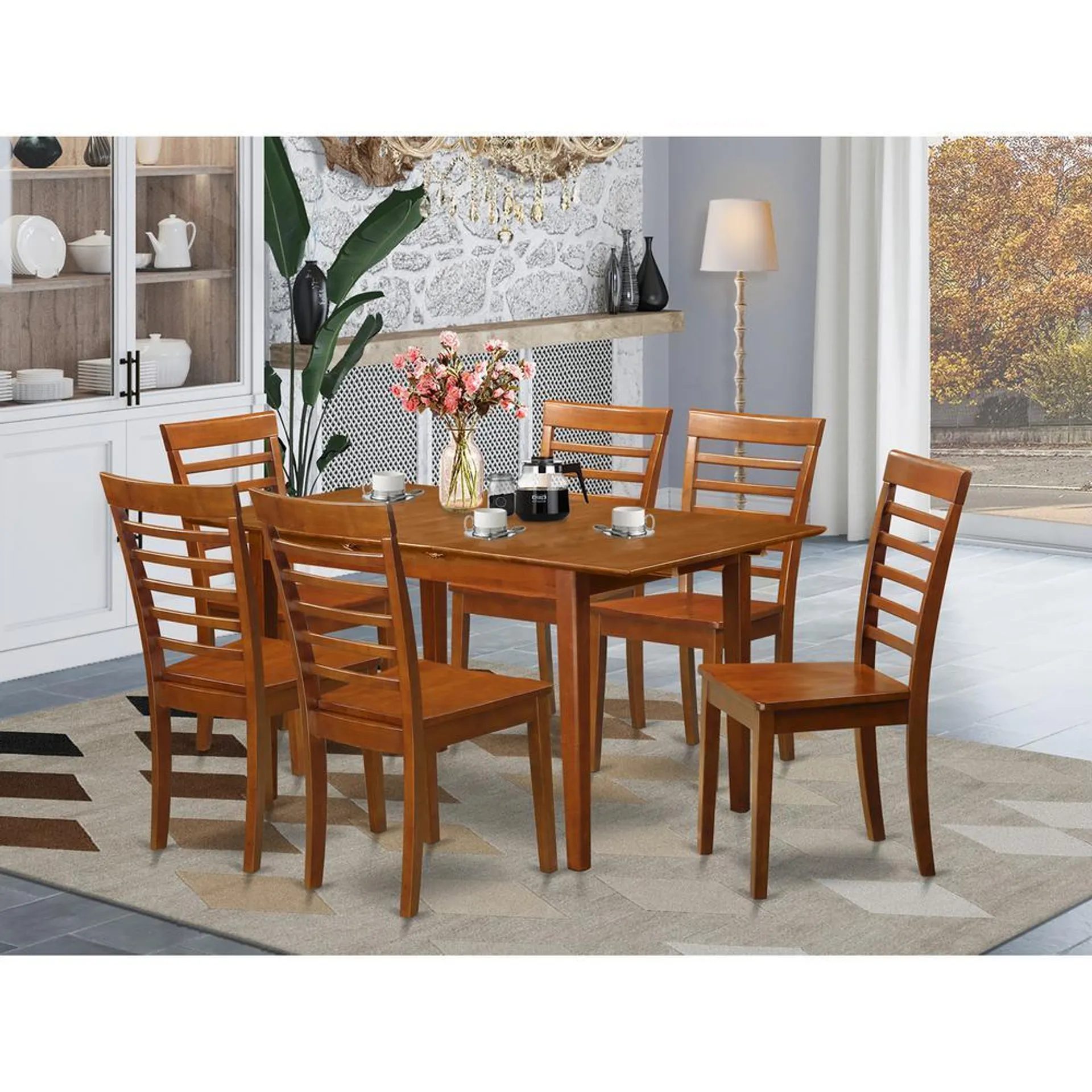 East West Furniture 7 PC Kitchen Tables and chair set Table with a 12in Leaf and 6 Kitchen Chairs