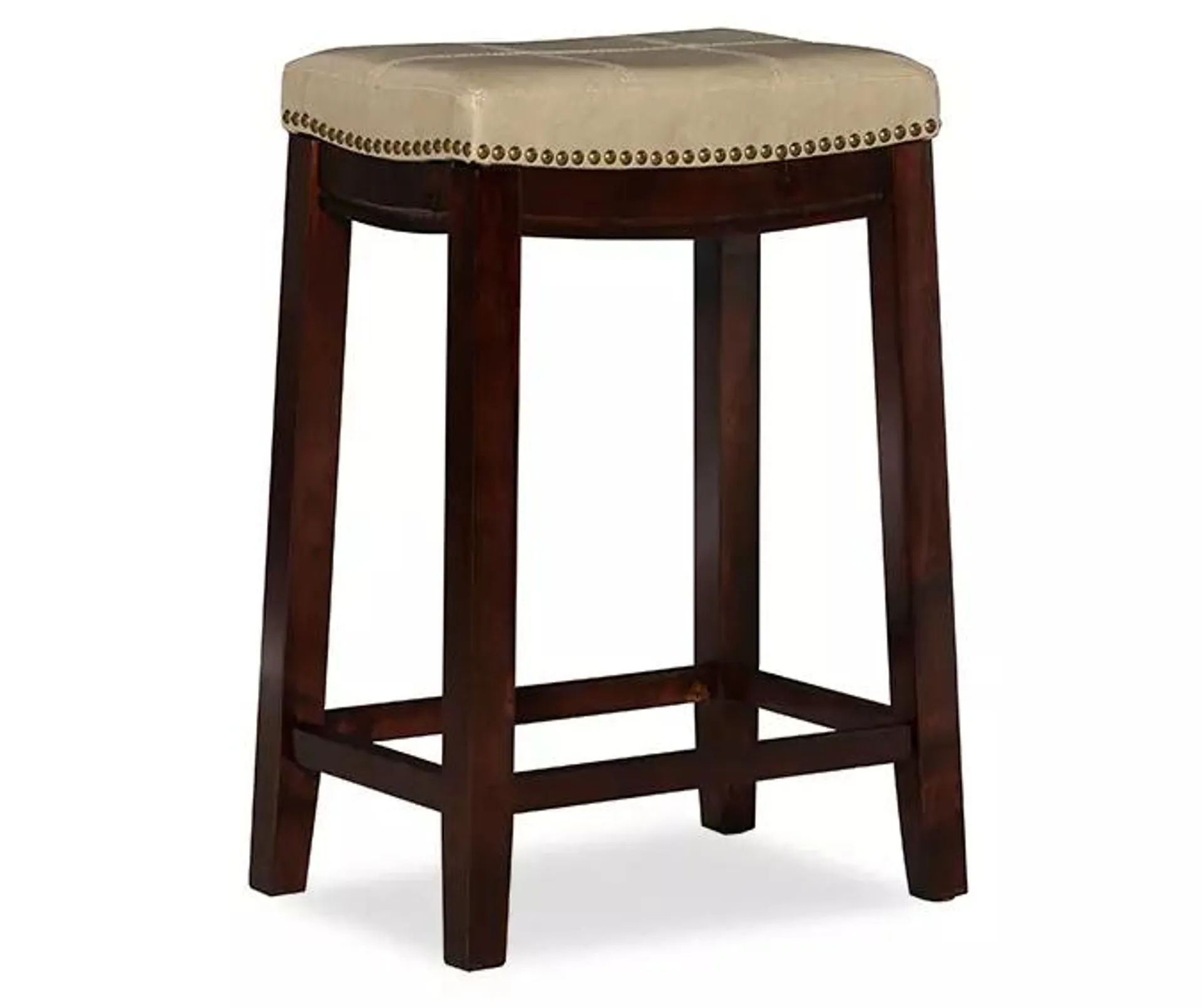 Brooke Beige & Dark Brown Faux Leather Backless Padded Counter Stool