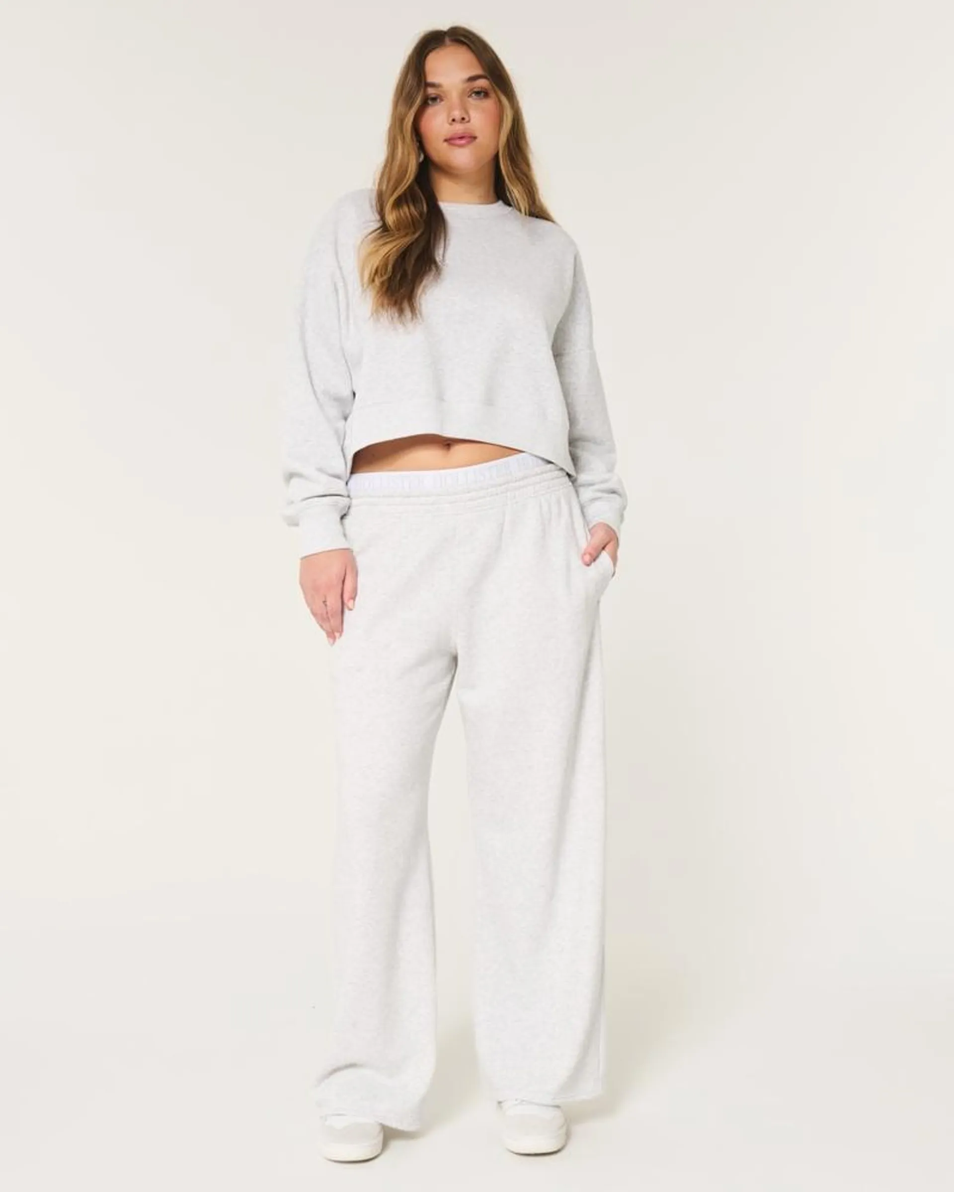 Logo Waist Fleece Wide-Leg Pants