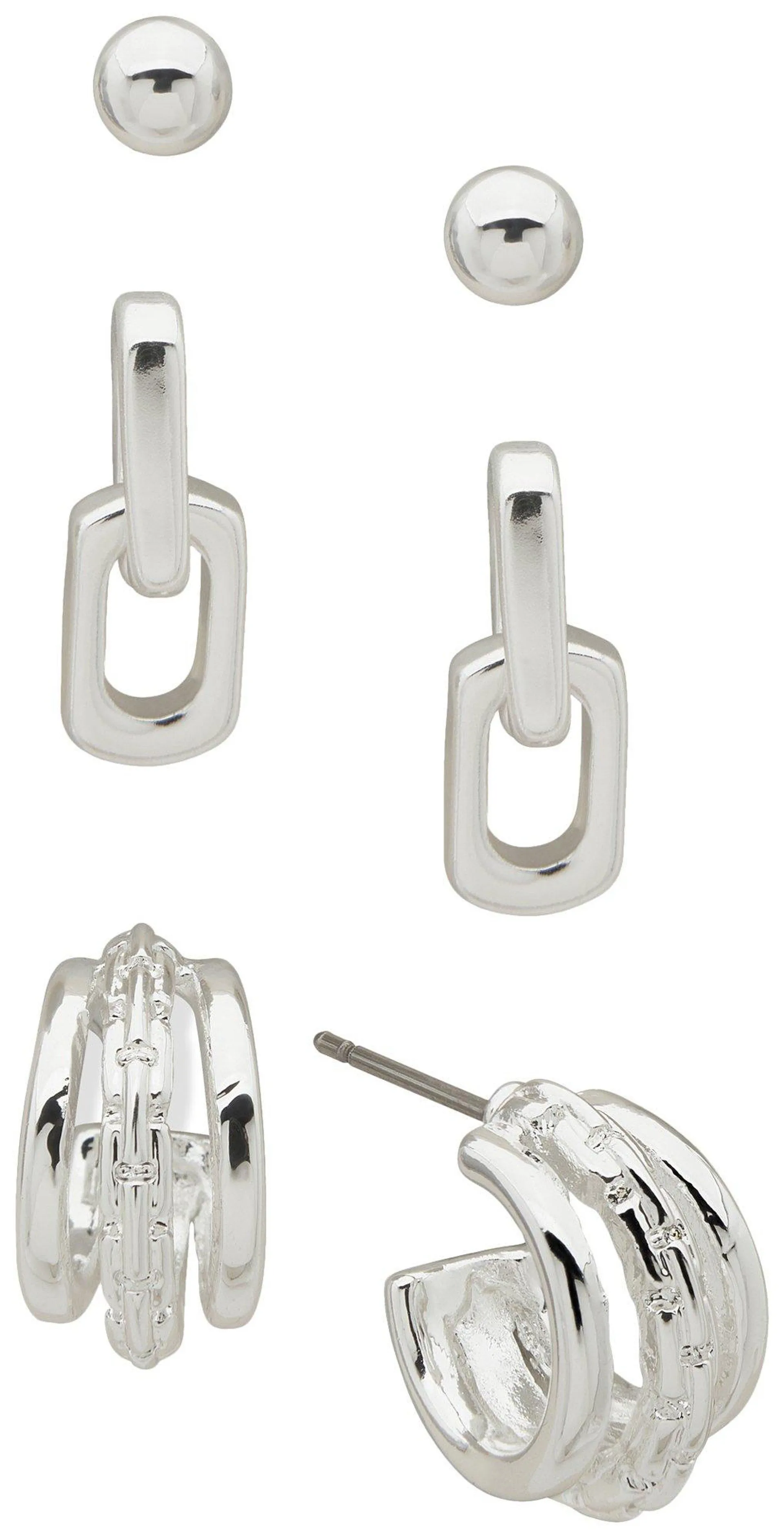 Nine West Trio Silver Earring Set