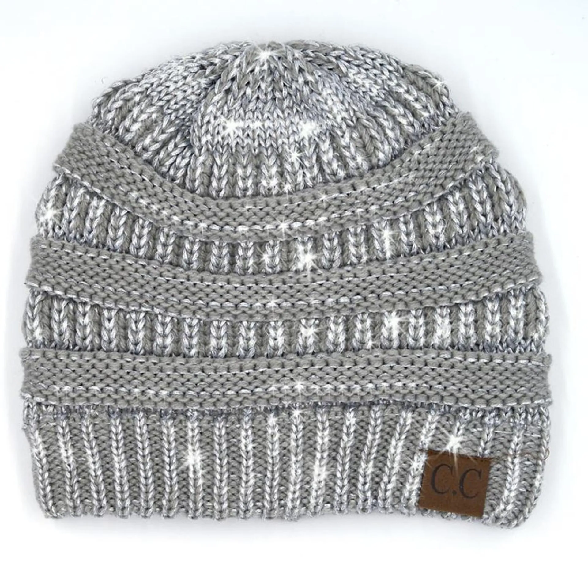 C.C Beanie Metallic Silver Classic Knit Beanie