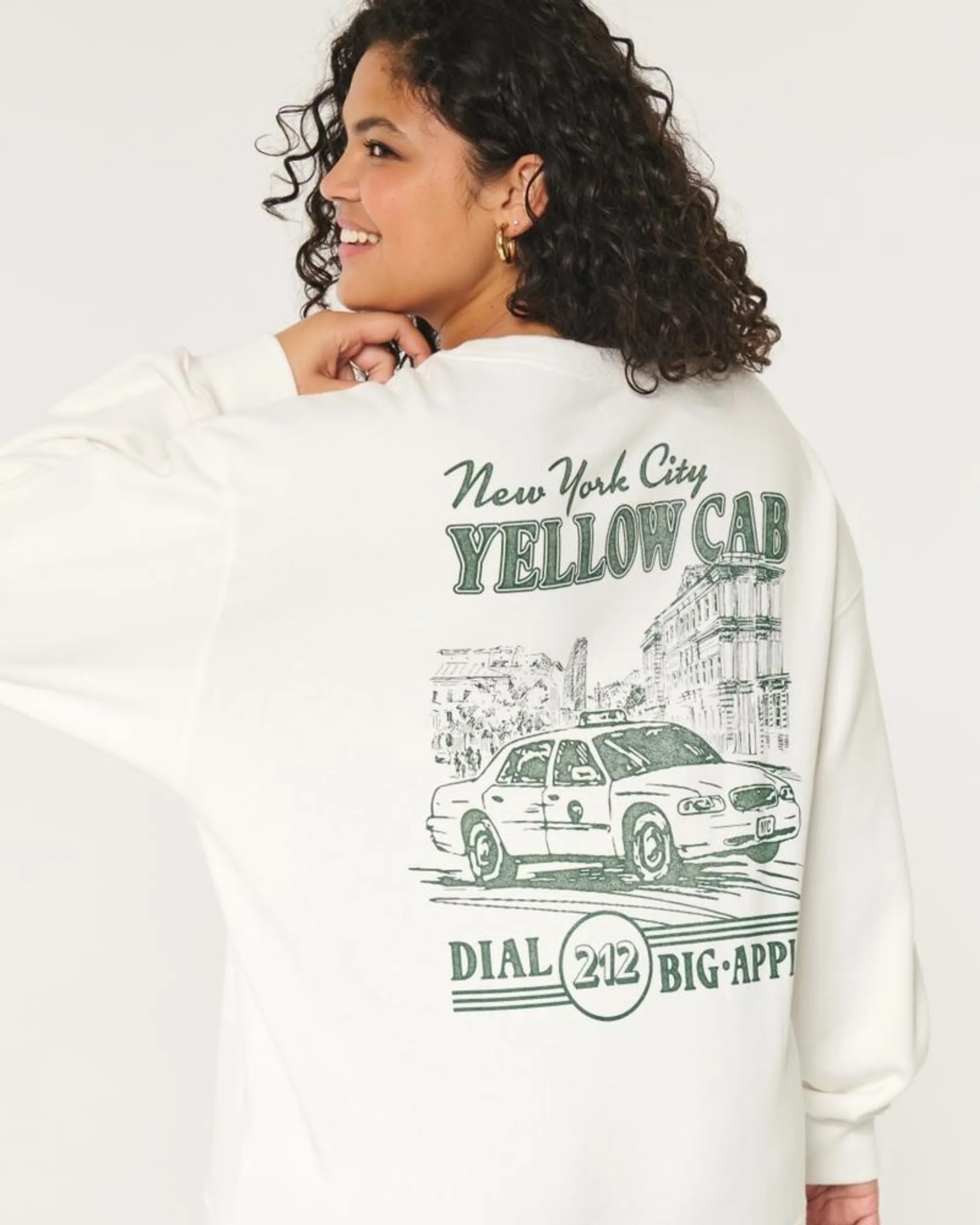 Oversized New York City Yellow Cab Graphic Crew Sweatshirt