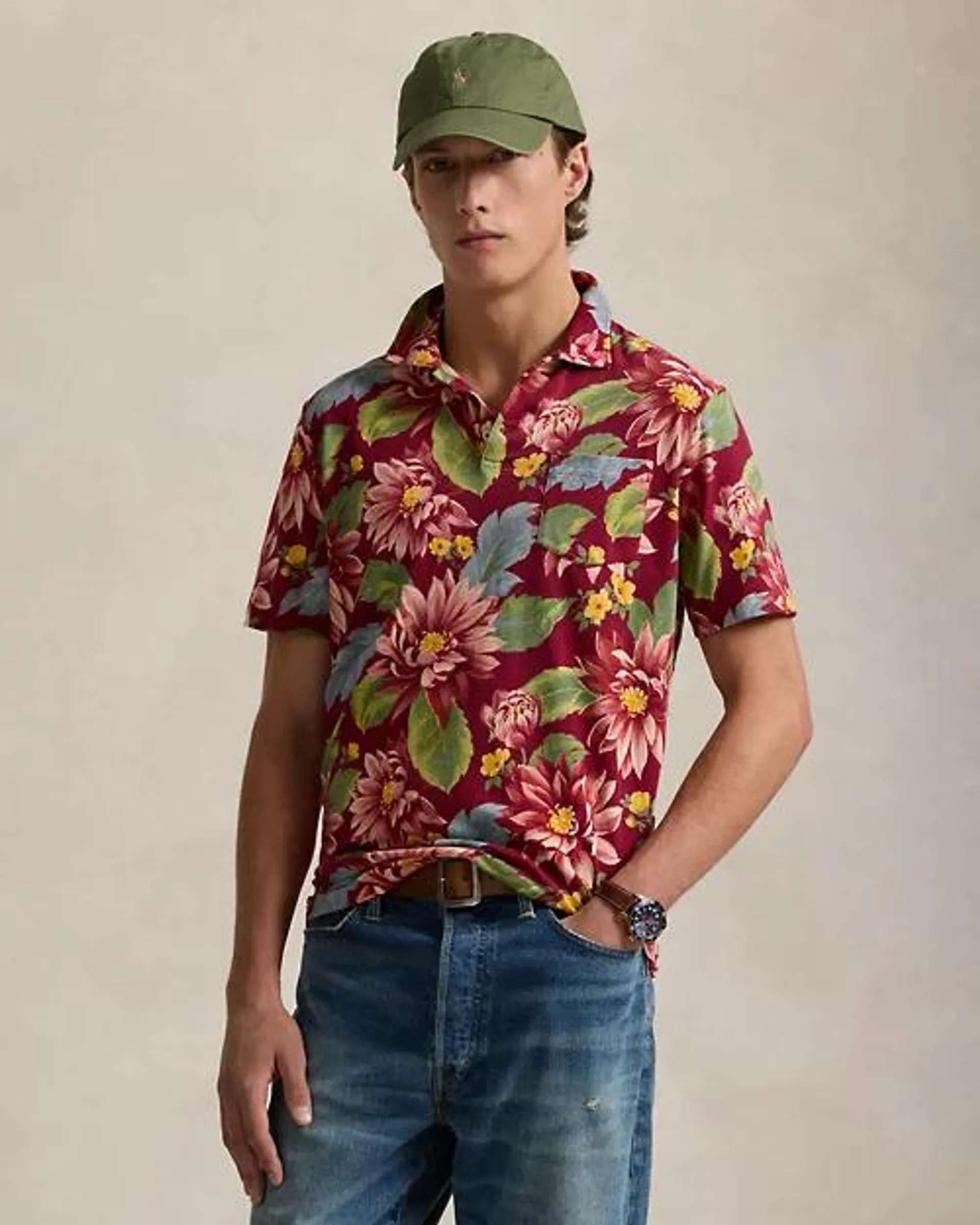 Standard Fit Floral Jersey Polo Shirt