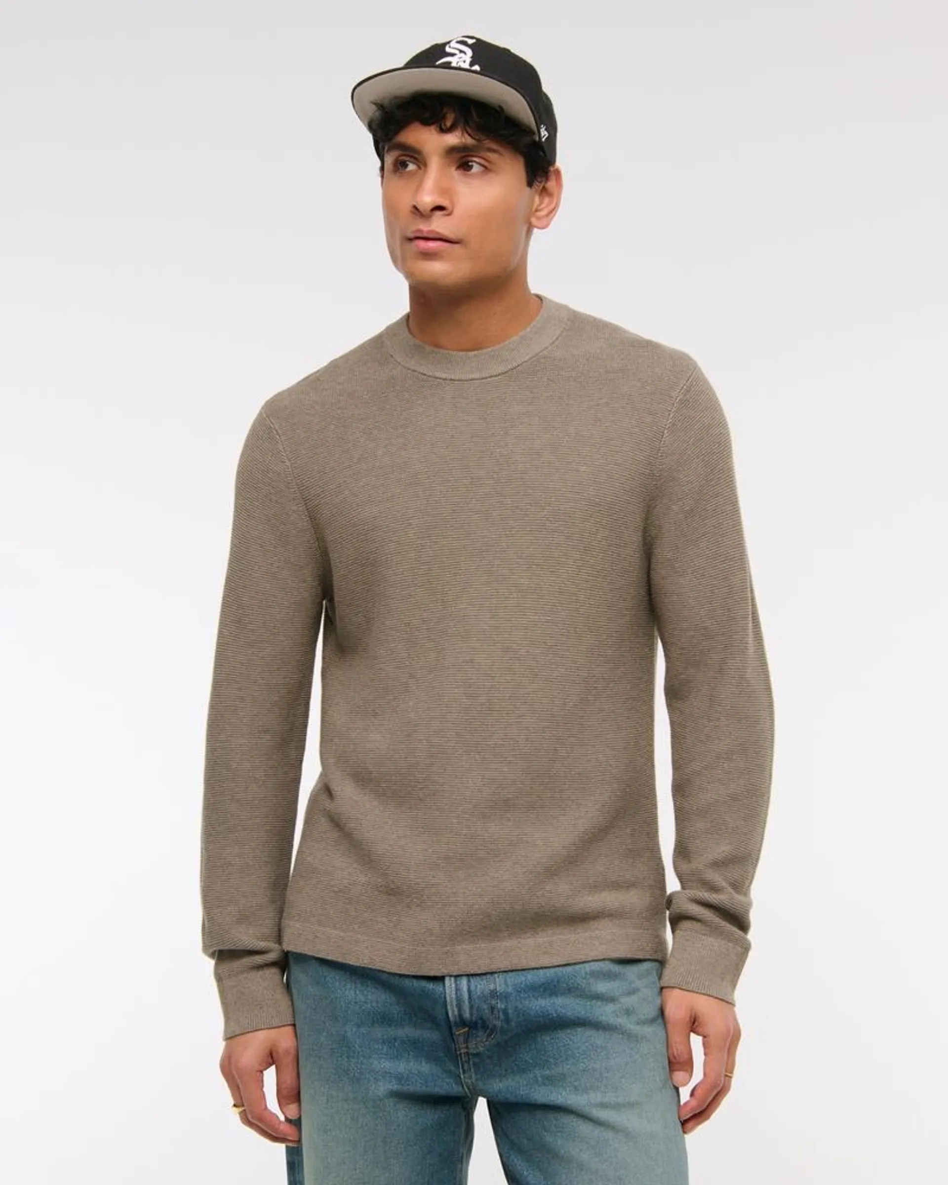 Pima Cotton Open-Hem Crew Sweater