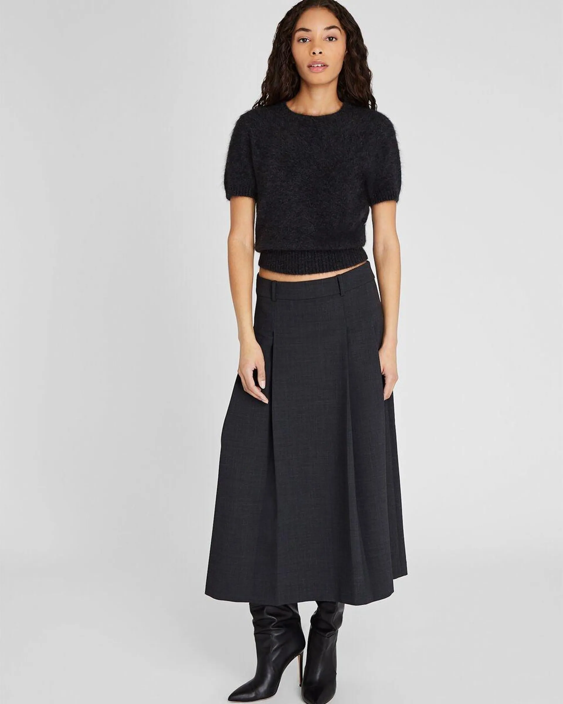 Wool Blend Pleated Midi Skirt