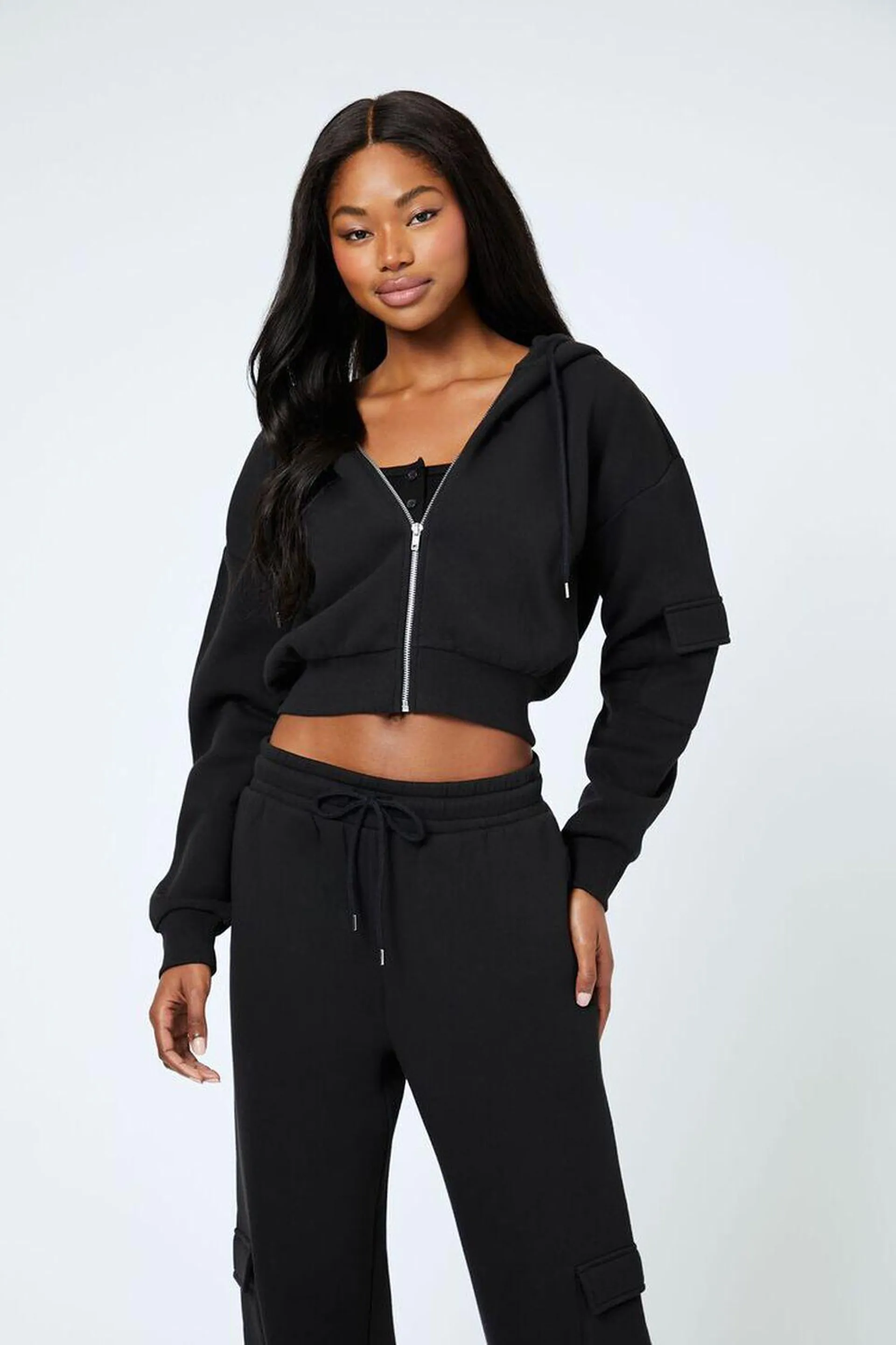 Cropped Cargo Zip-Up Hoodie