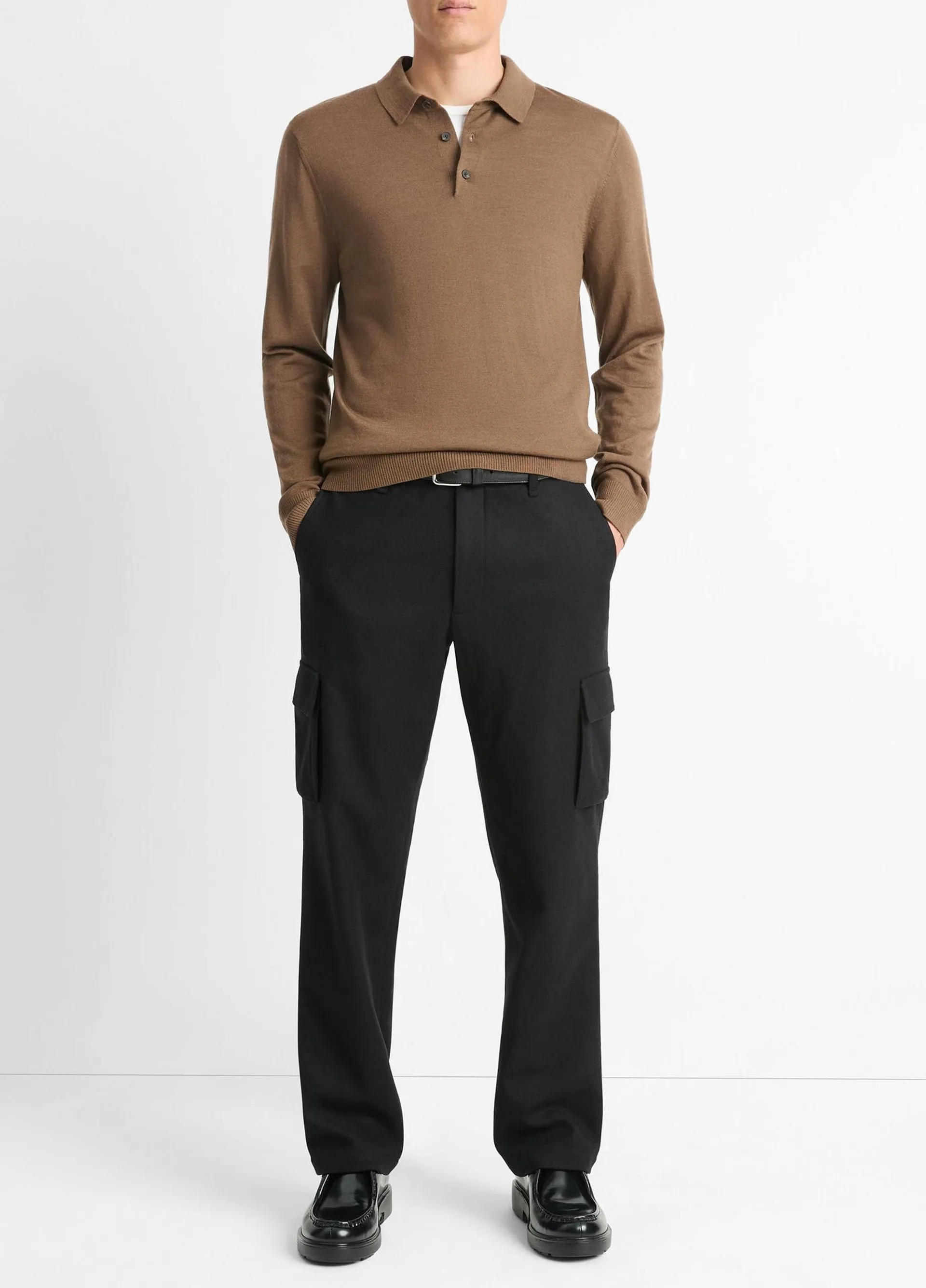 Wool Long-Sleeve Polo Sweater