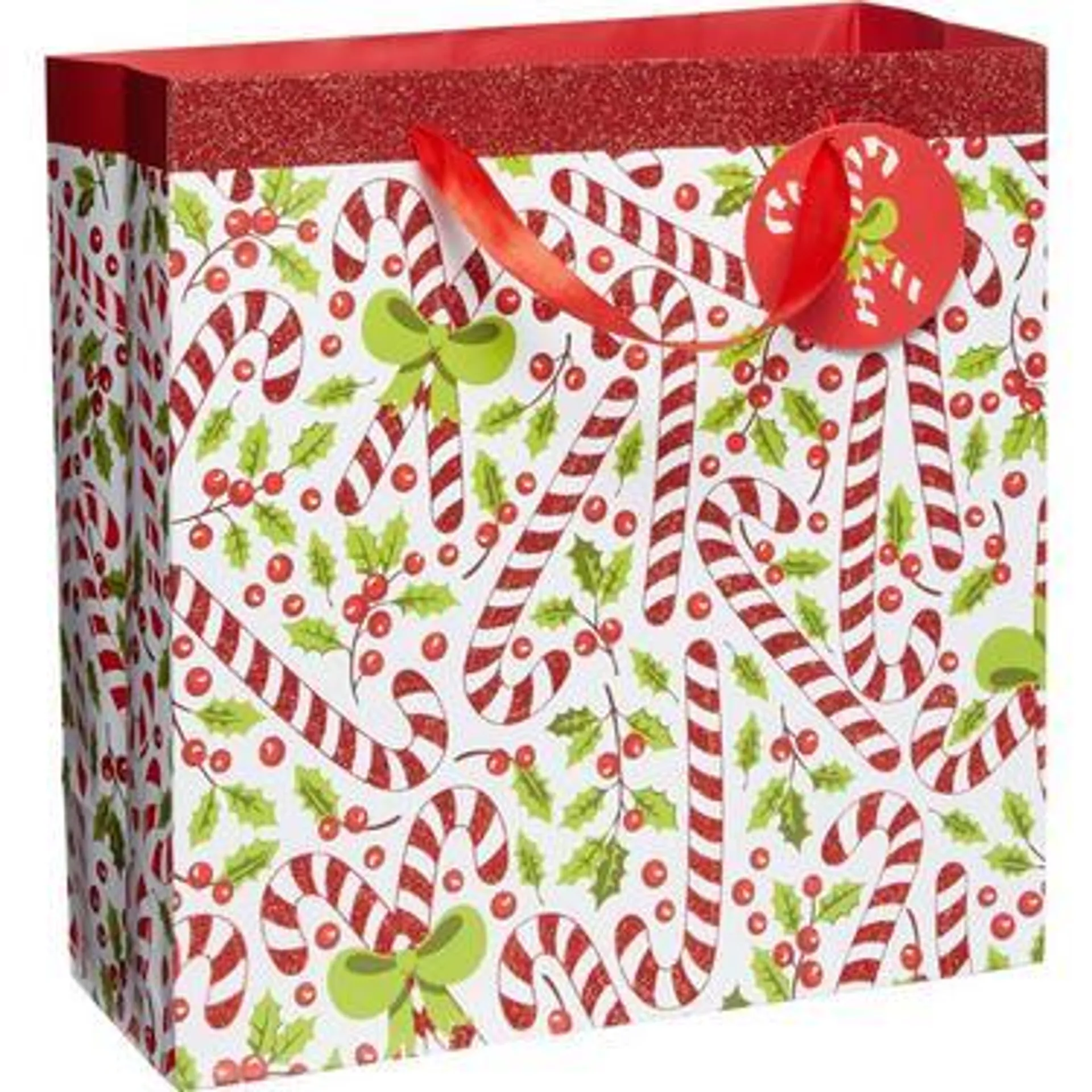 Glitter Candy Cane Christmas Gift Bag