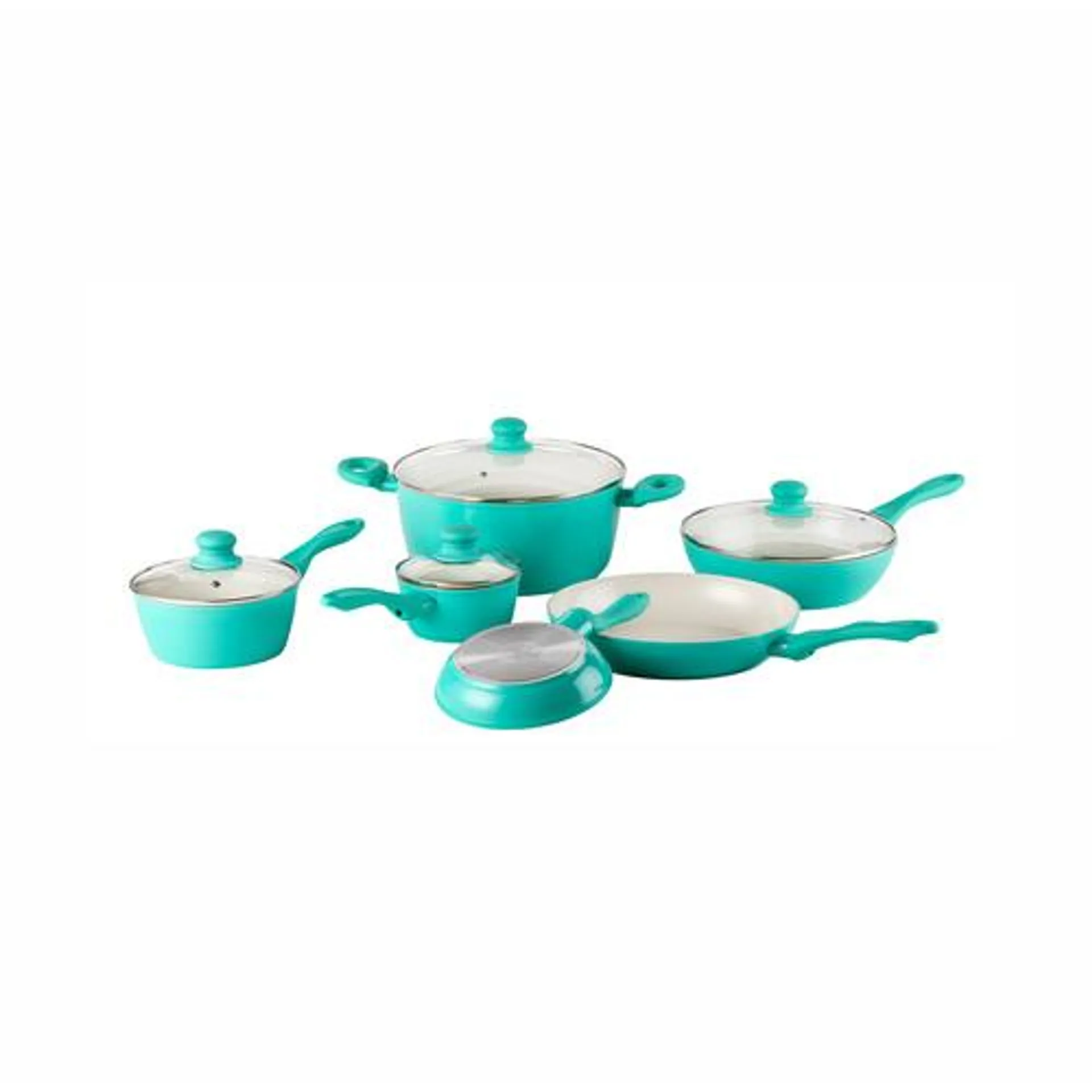 - 10-Piece Forged Ceramic Cookware Set in Teal