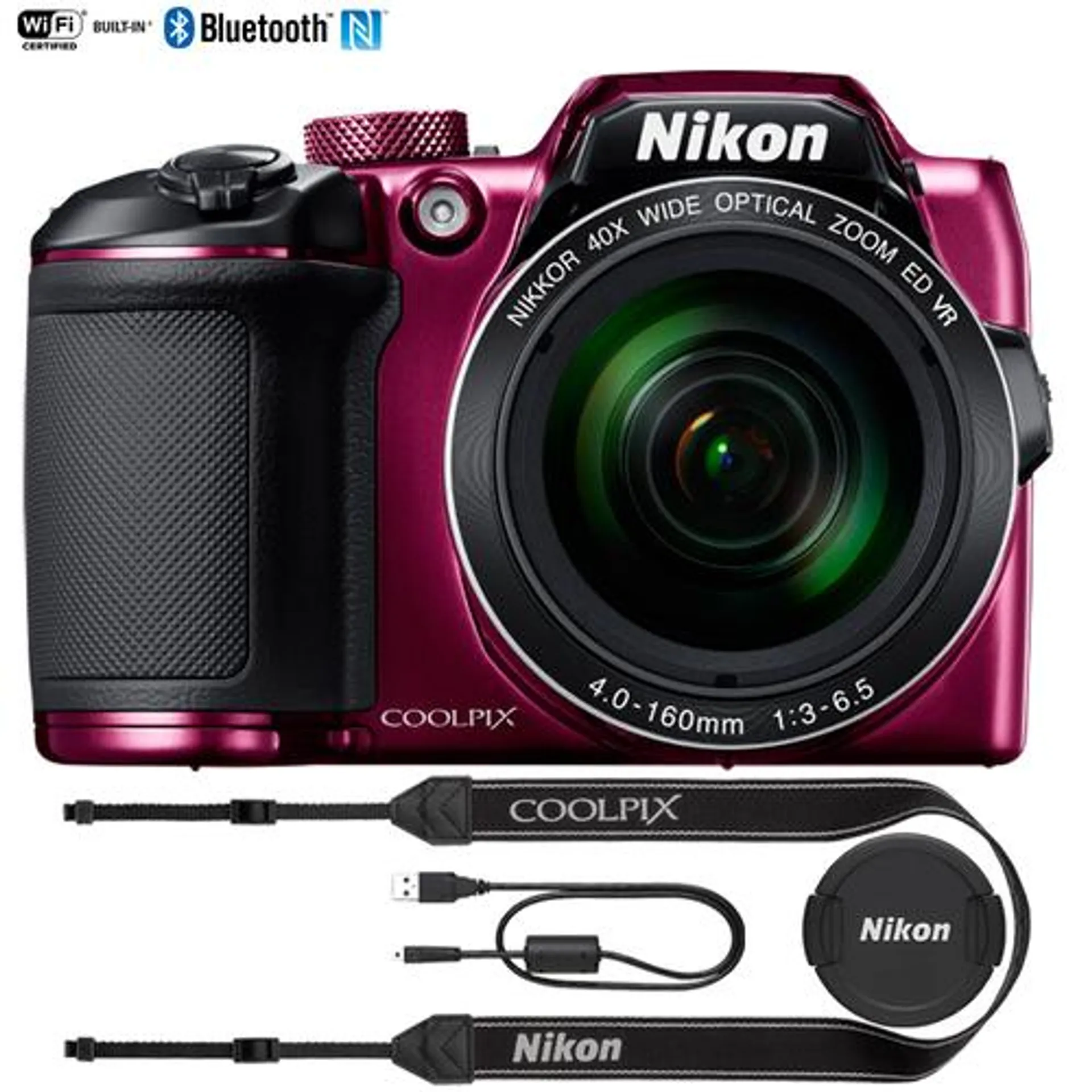 Nikon COOLPIX B500 16MP 40x Optical Zoom Digital Camera w/ Wi-Fi (Plum) Refurbished