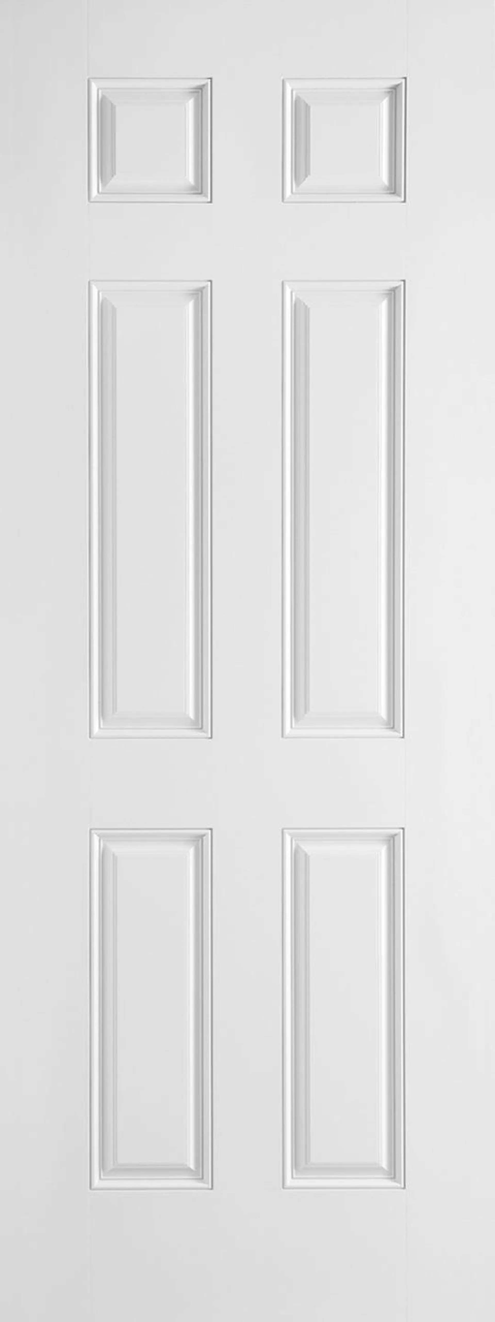 36 in x 80 in, 6 Panel, Primed, Smooth, Fiberglass, Exterior Prehung Door, Right Hand, 4" X 4" Satin Nickel Hinges