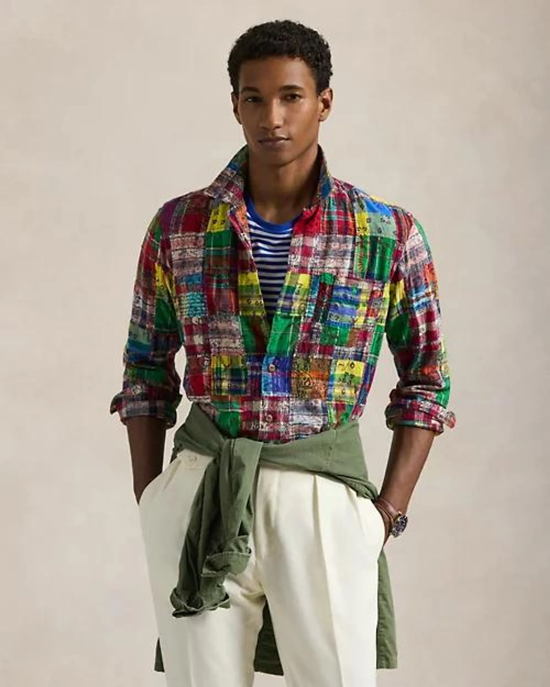 Classic Fit Patchwork Madras Camp Shirt