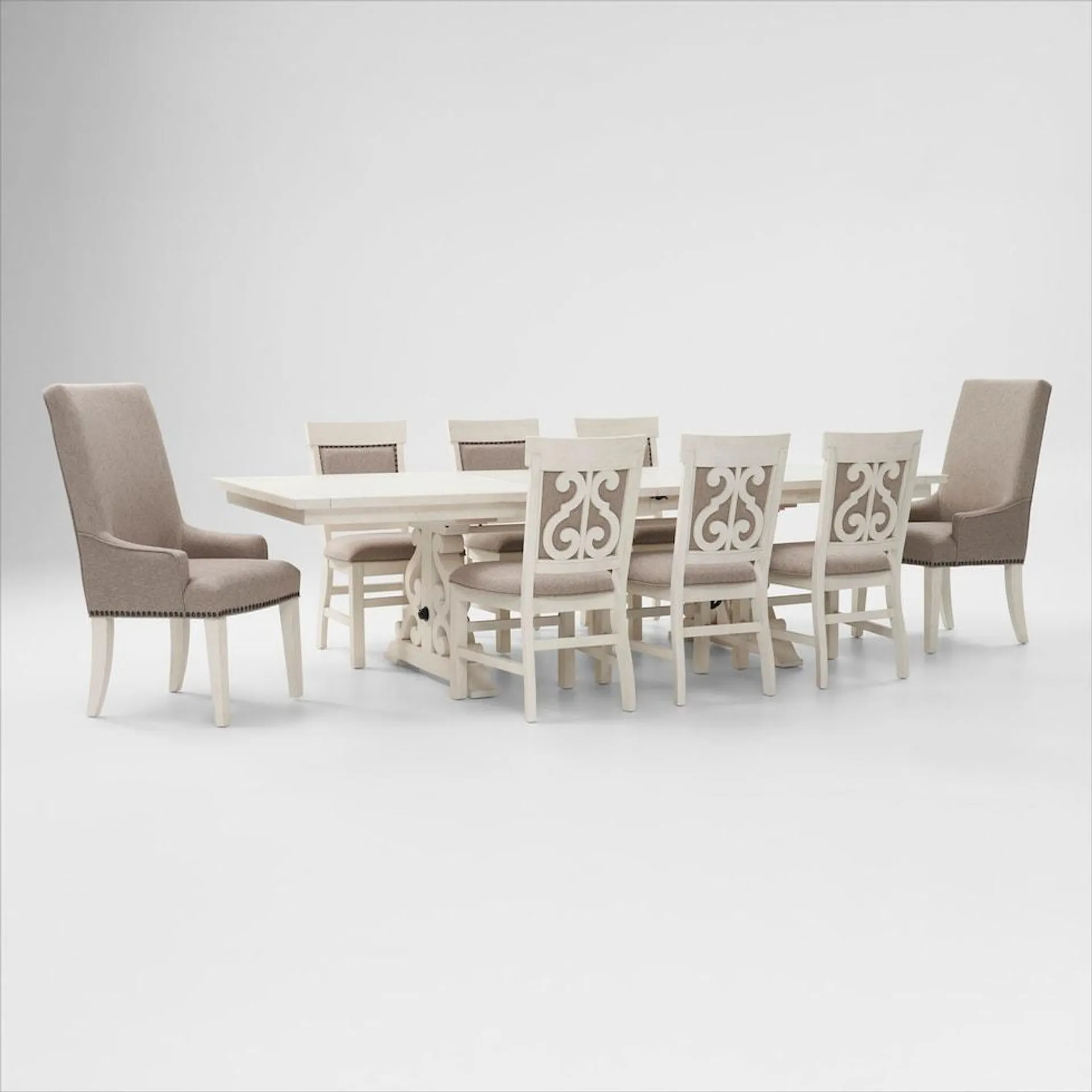 Charthouse Rectangular Extendable Dining Table, 2 Host Chairs and 6 Upholstered Dining Chairs