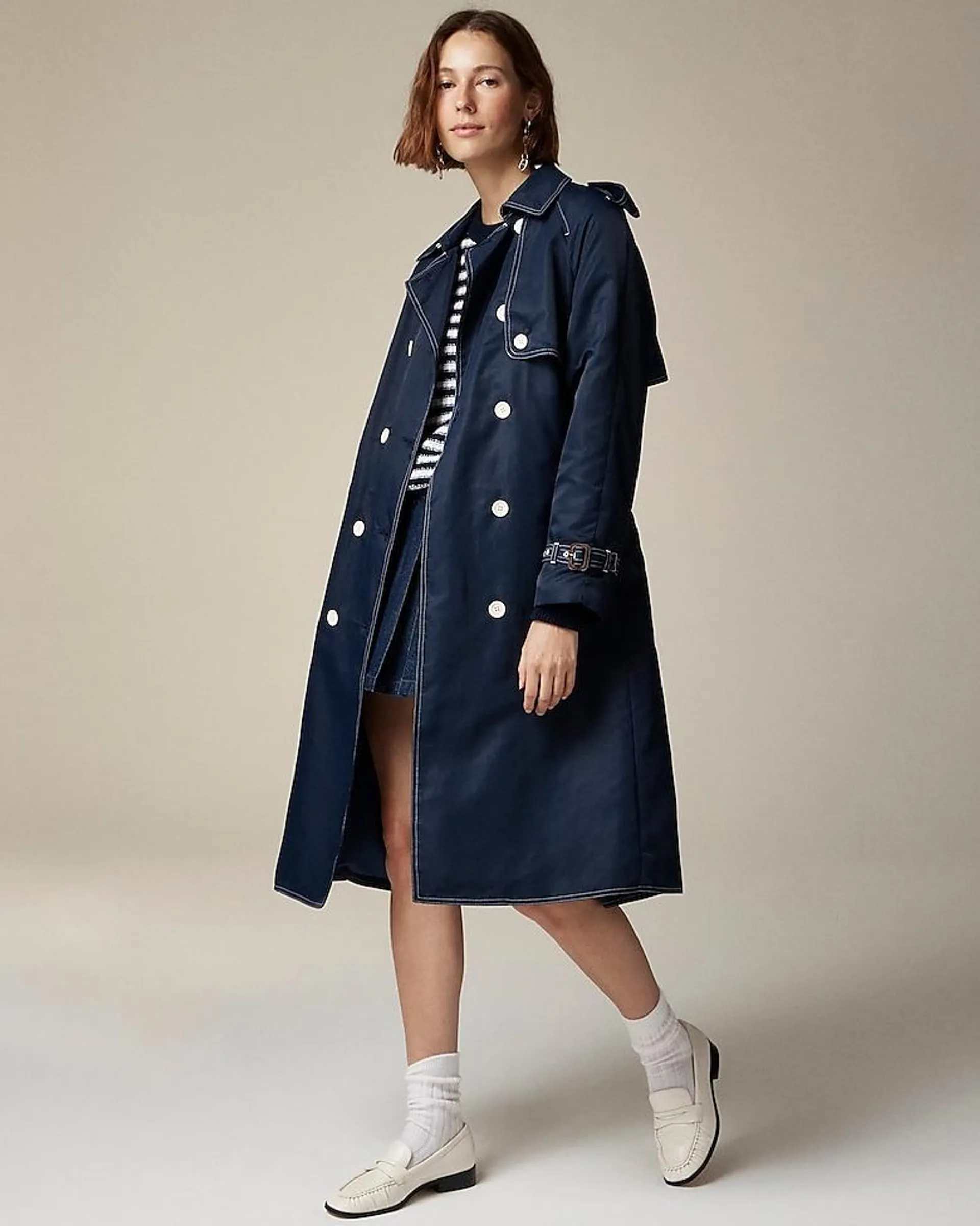 Relaxed trench coat in lightweight shiny nylon