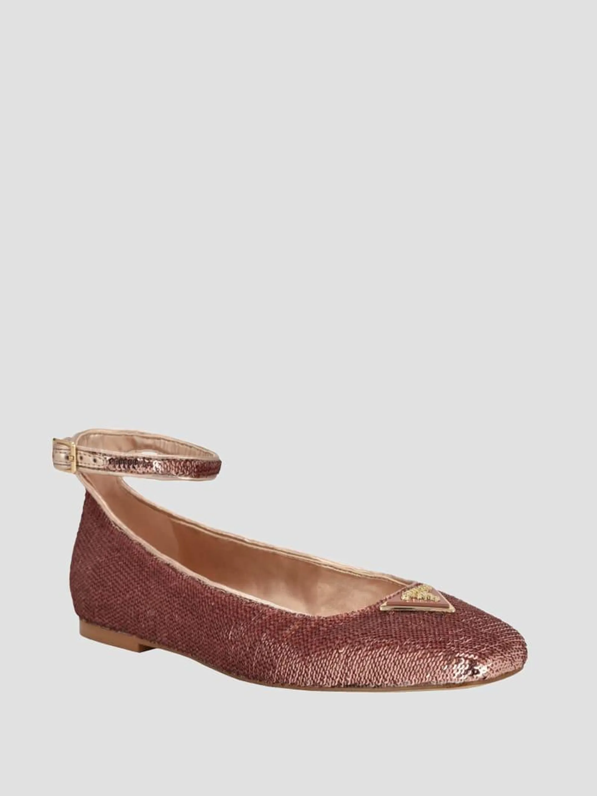 Sequin Ankle Strap Ballet Flats