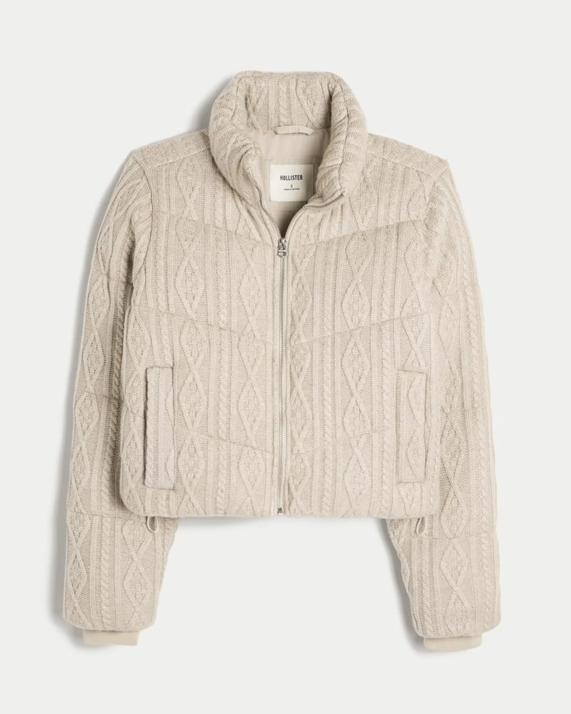 Sweater-Knit Mini Puffer Jacket