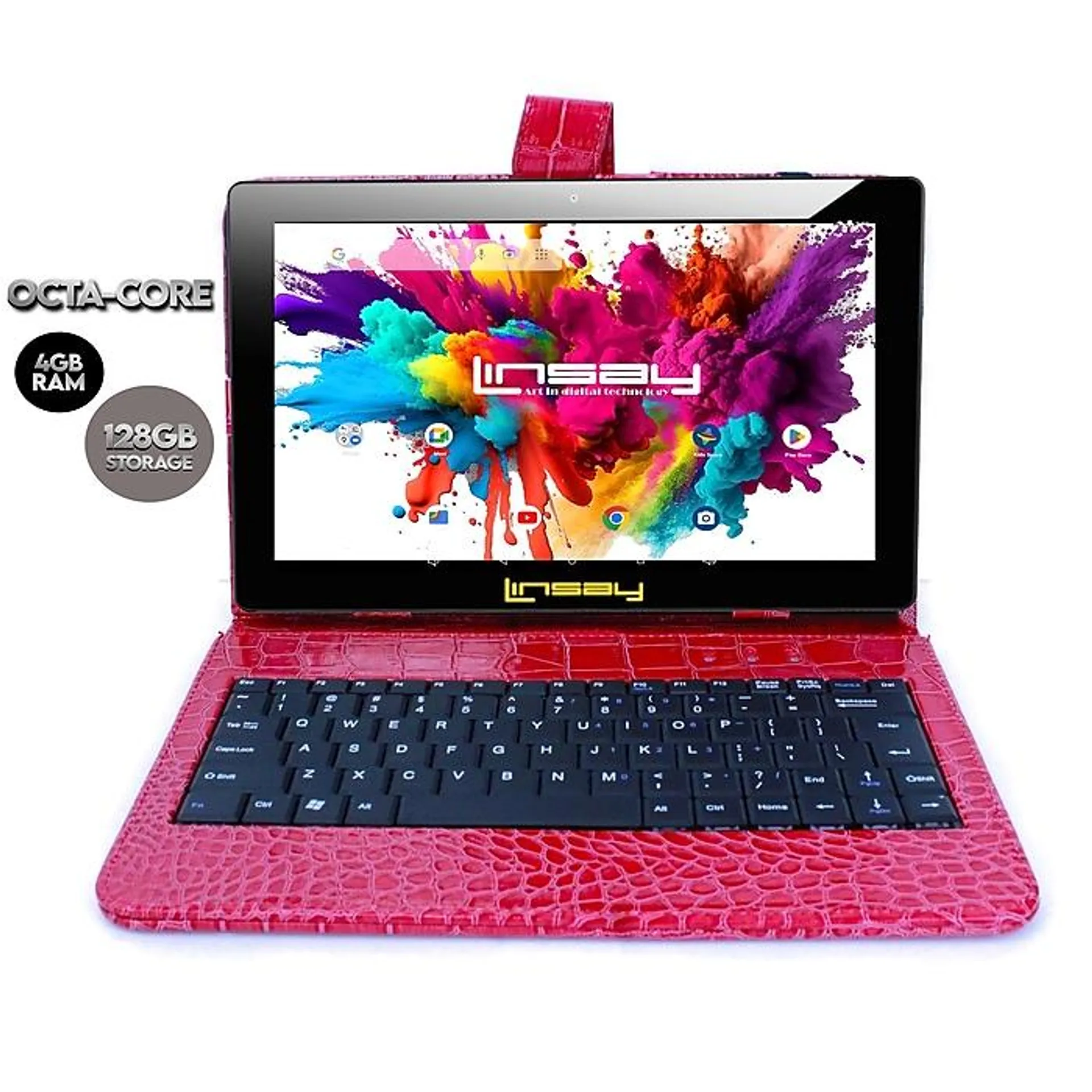 4GB RAM, 128GB Storage, Android 13, Bundled with Red Crocodile Keyboard and Stylus Pen