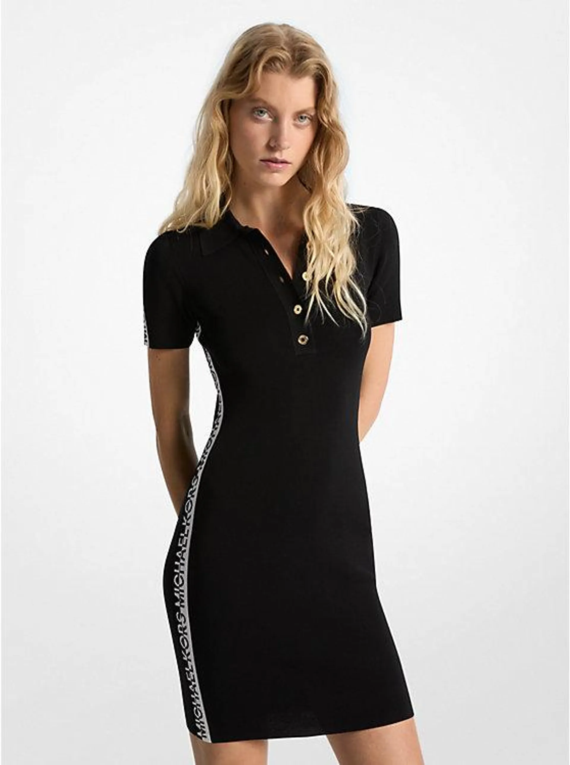 Stretch Knit Logo Tape Polo Dress