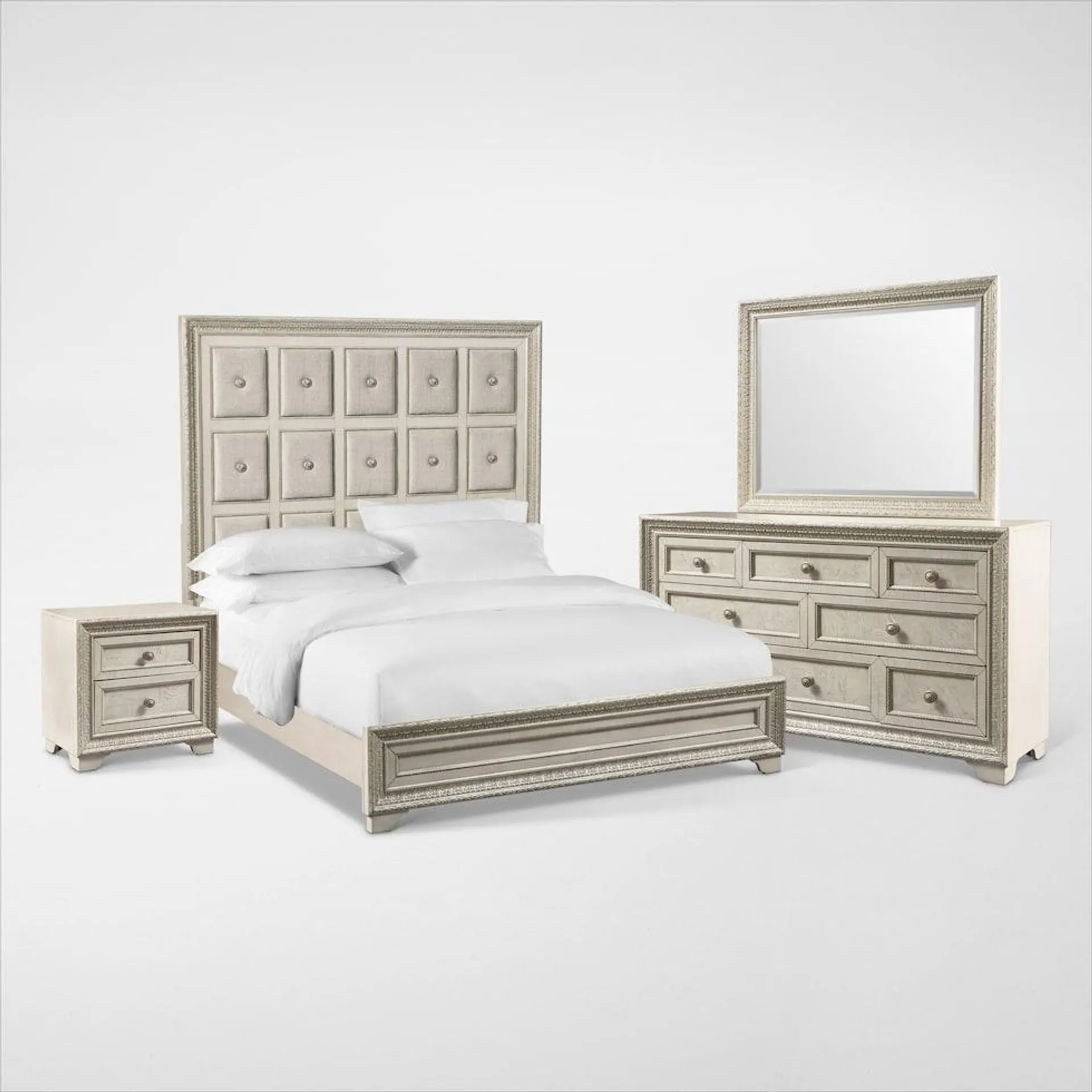 Valentina 6-Piece Bedroom Set with Nightstand, Dresser and Mirror