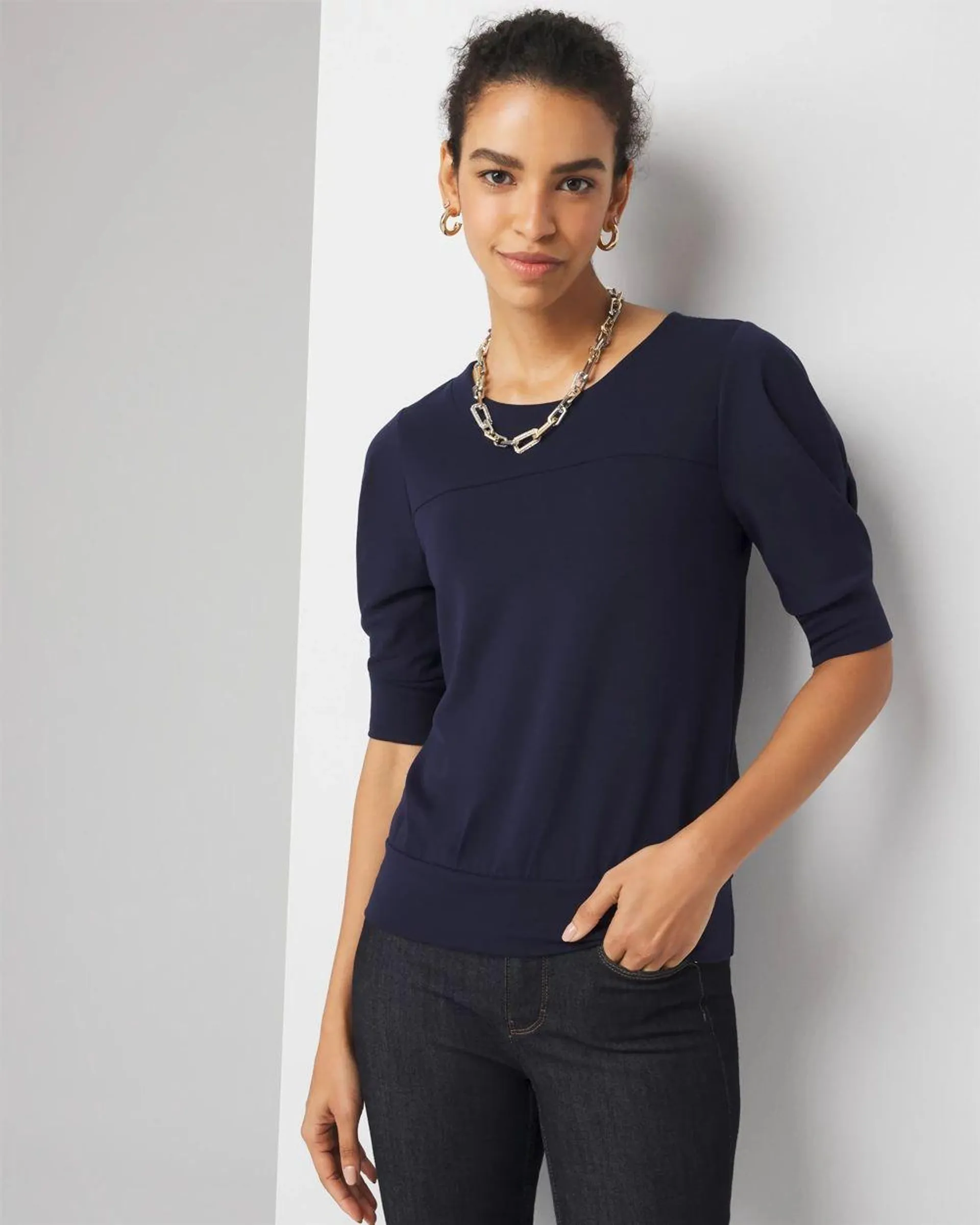 Pleated Sleeve Snit Top