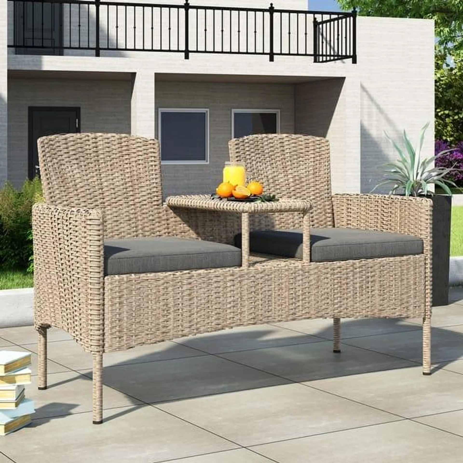 Corvus Armitage Outdoor Wicker Tete-a-Tete Bench