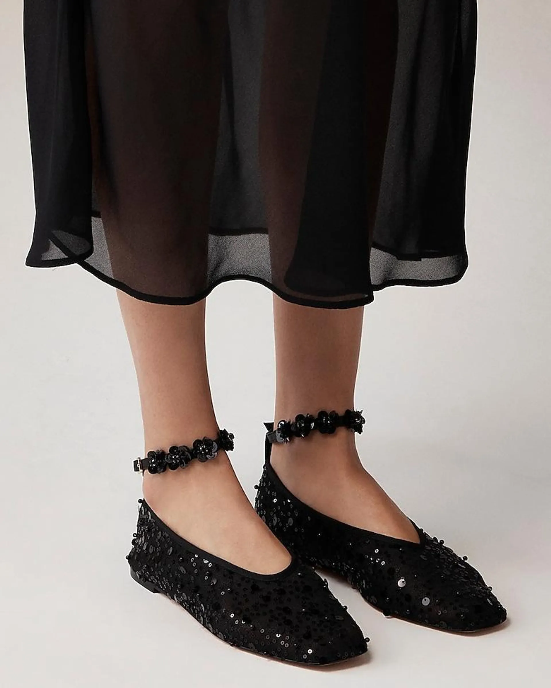 Quinn embellished removable ankle-strap ballet flats in sequin and mesh