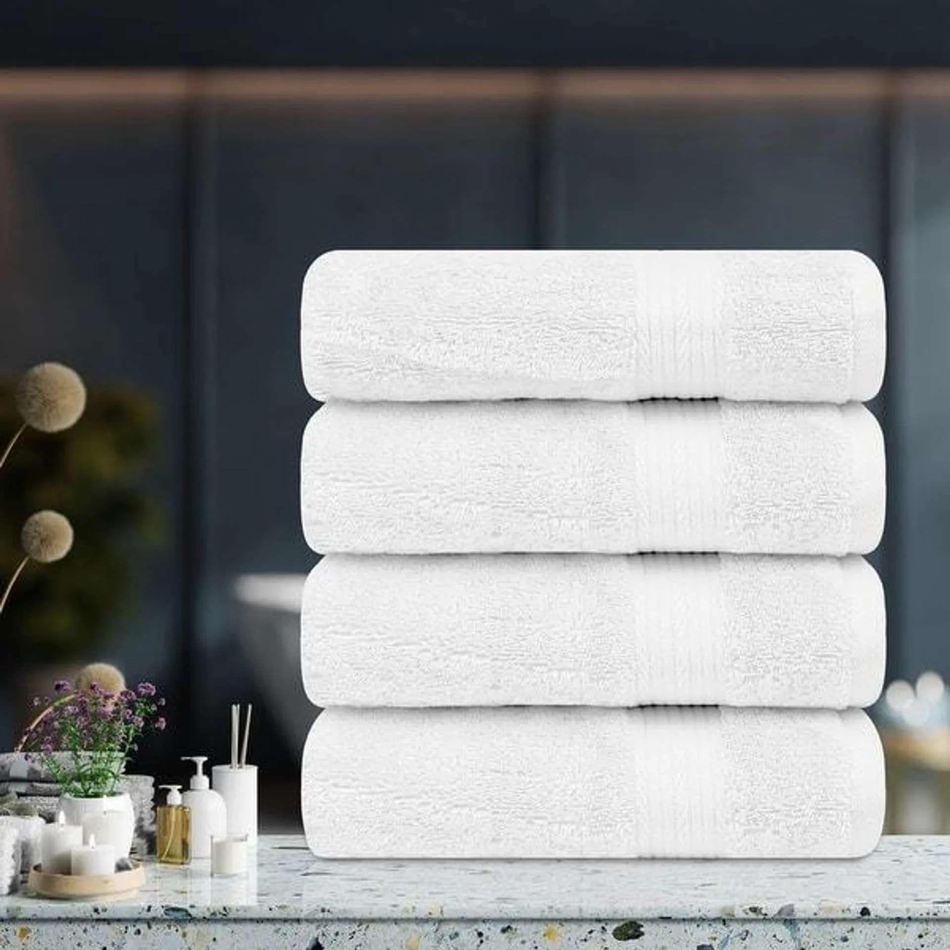 Hand Towels for Bathroom Cotton 600 GSM 18X28 Inch by Ample Decor - 4 Pcs