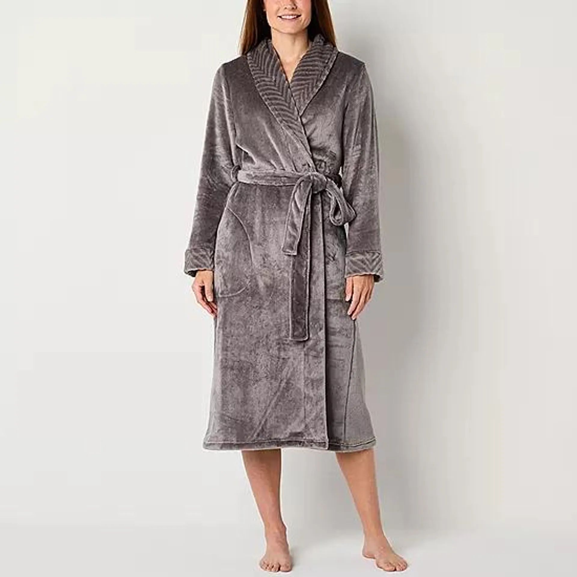 Liz Claiborne Womens Fleece Long Sleeve Long Length Robe