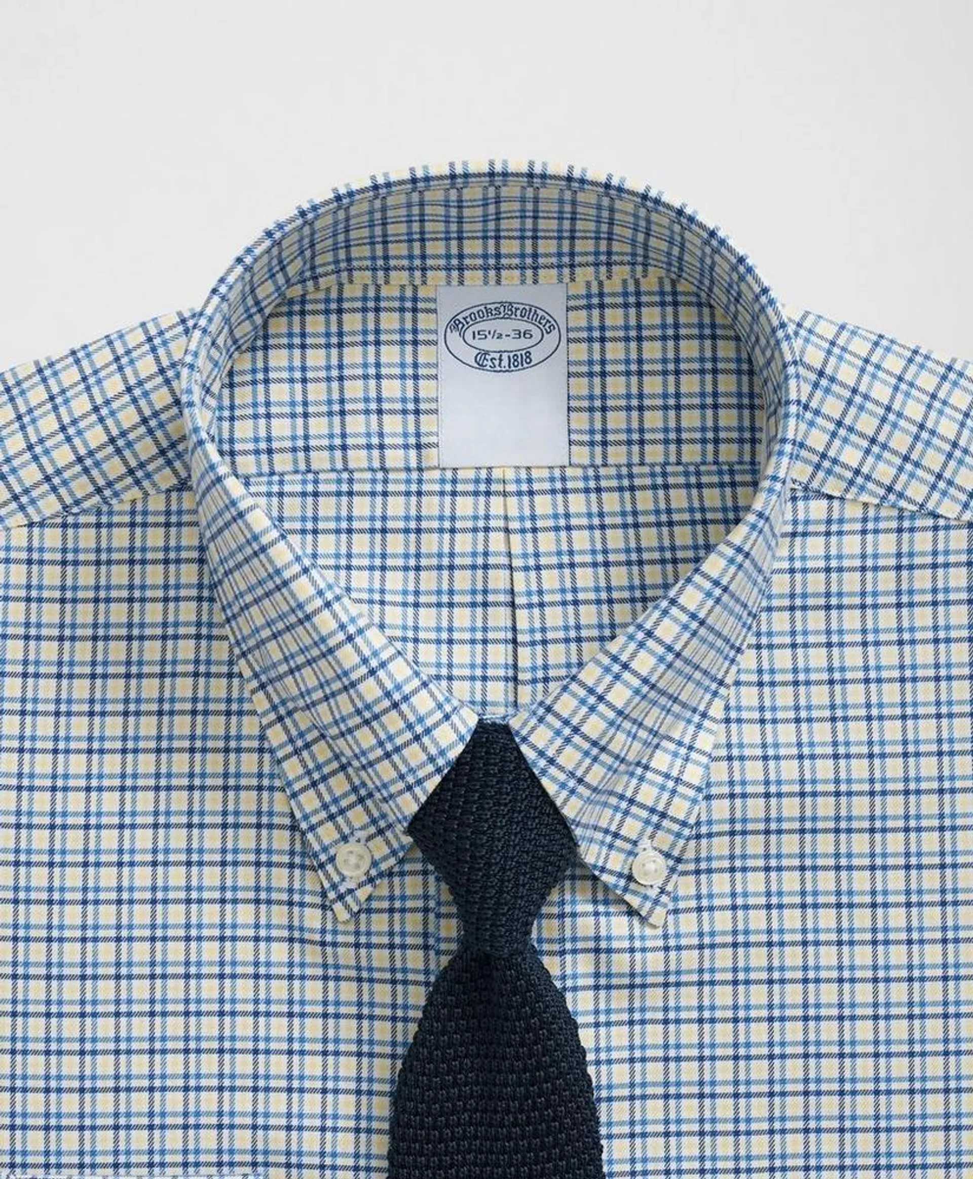 Cotton Non-Iron Twill Polo Button Down Collar, Multi-Check Dress Shirt