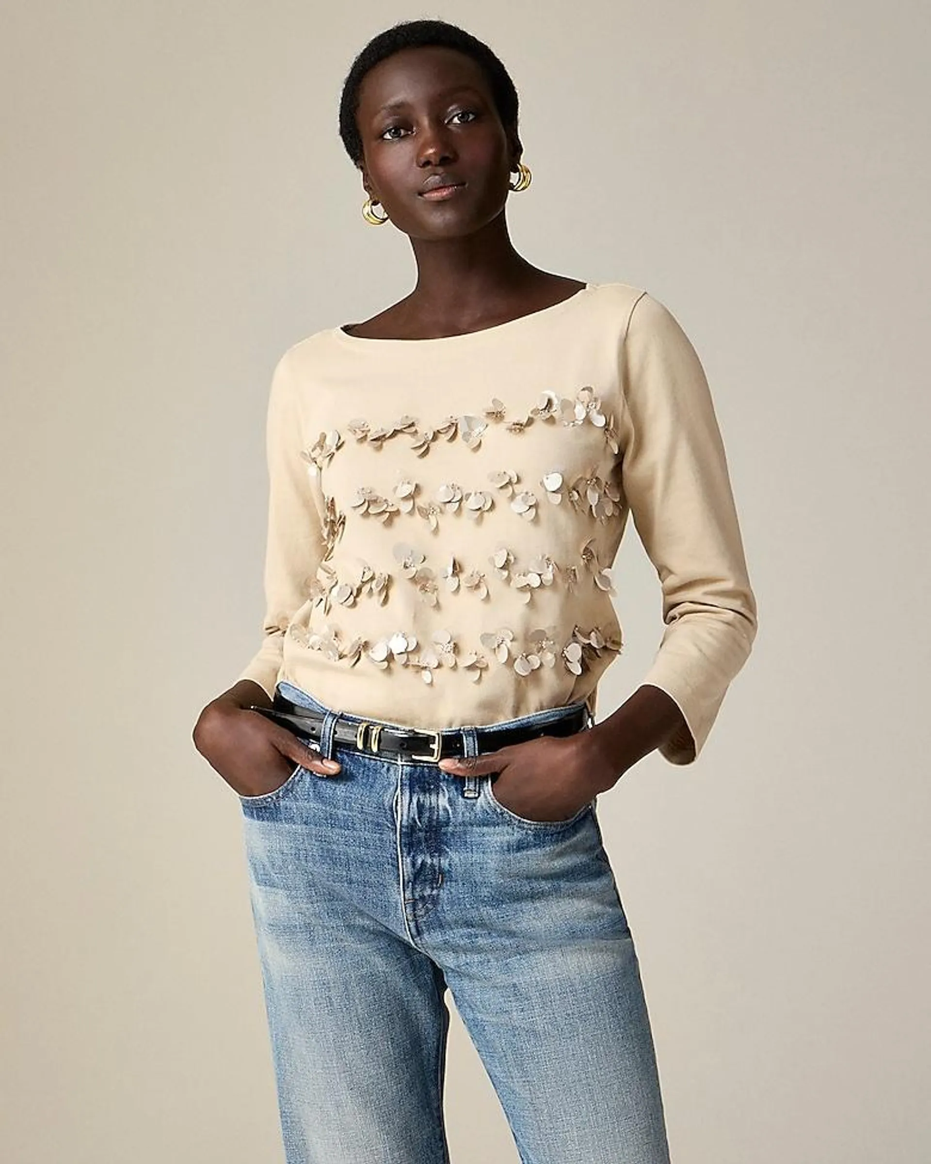 Mariner jersey long-sleeve T-shirt with floral embellishment