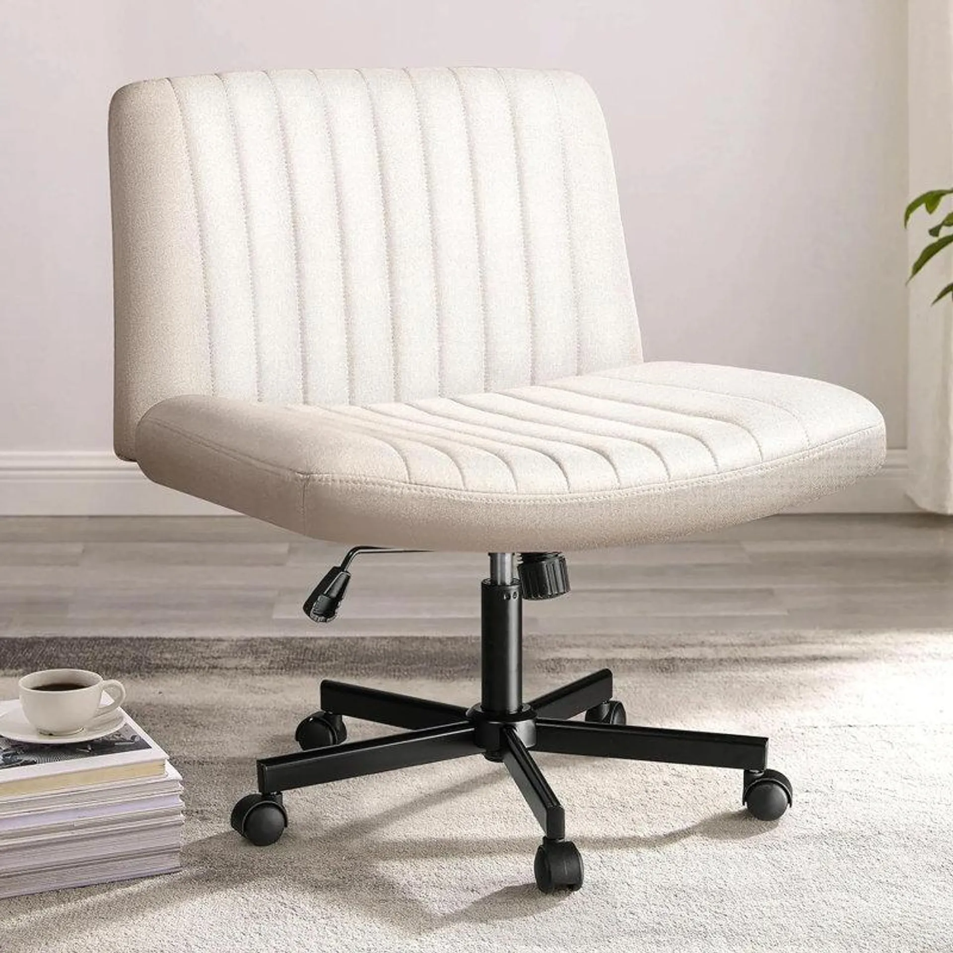 Caelie Criss Cross Legged Office Chair, Armless Office Desk Chair With Wheels