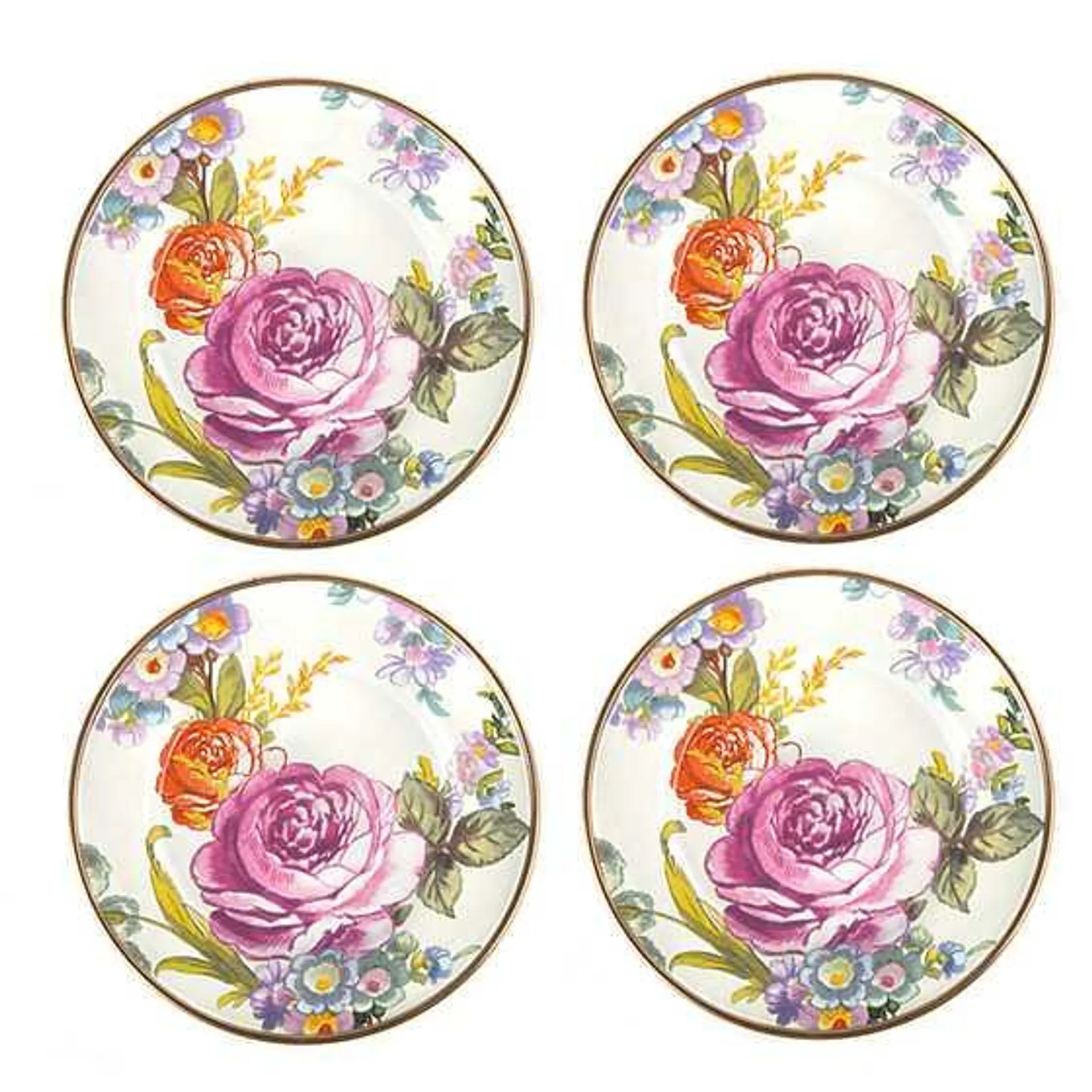 White Flower Market Appetizer Plates, Set of 4