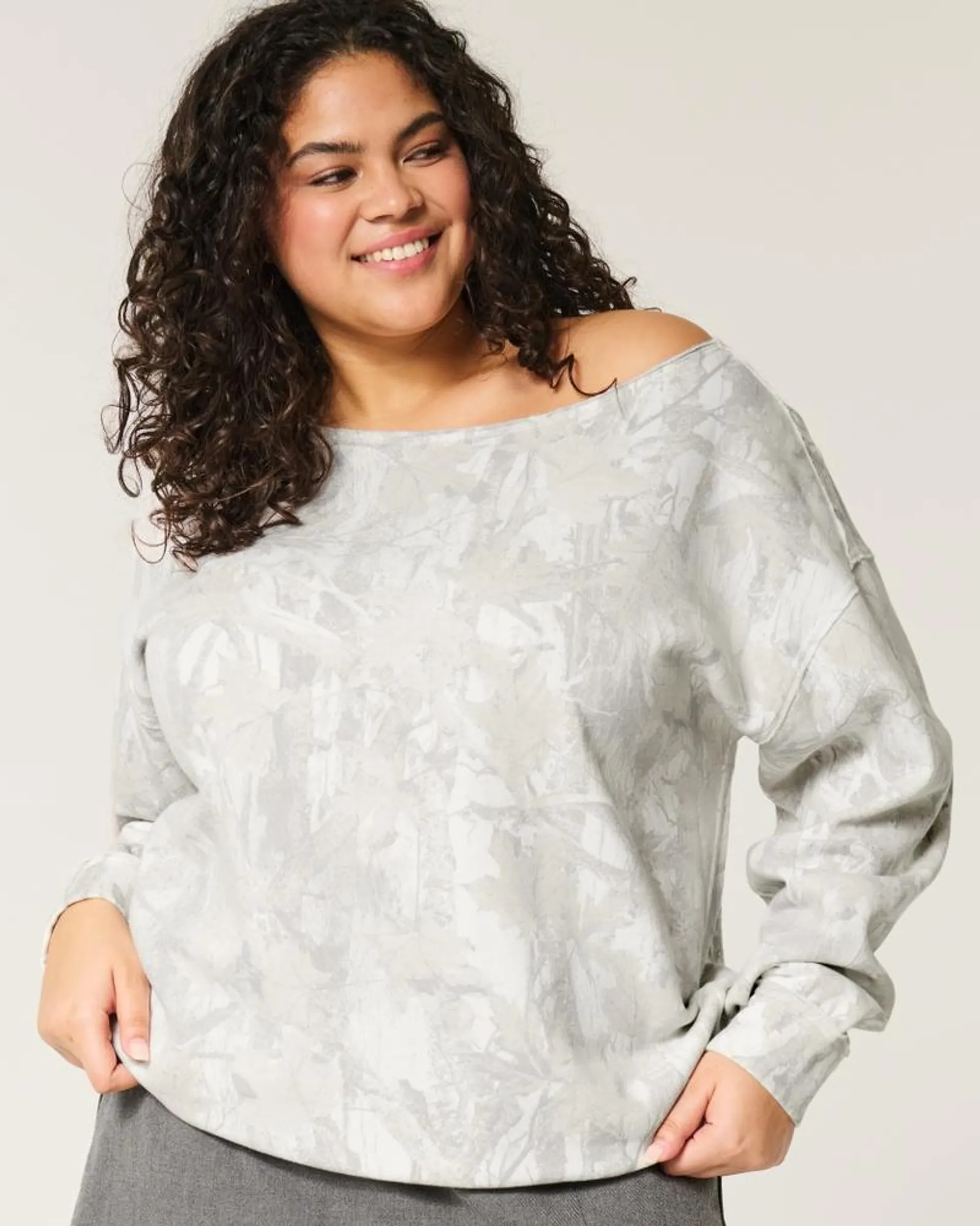 Oversized Camo Off-the-Shoulder Sweatshirt