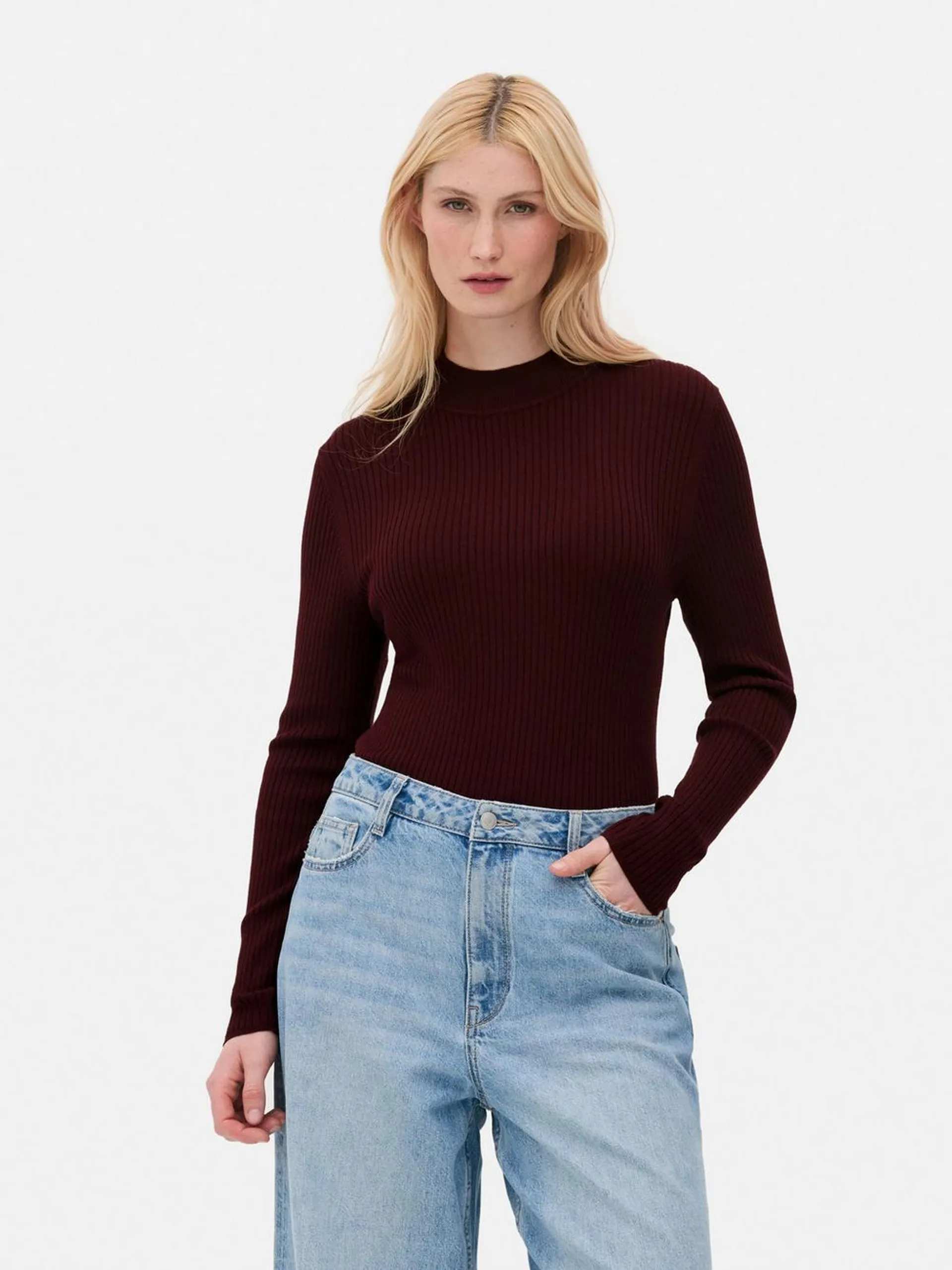 Ribbed Mock Neck Jumper