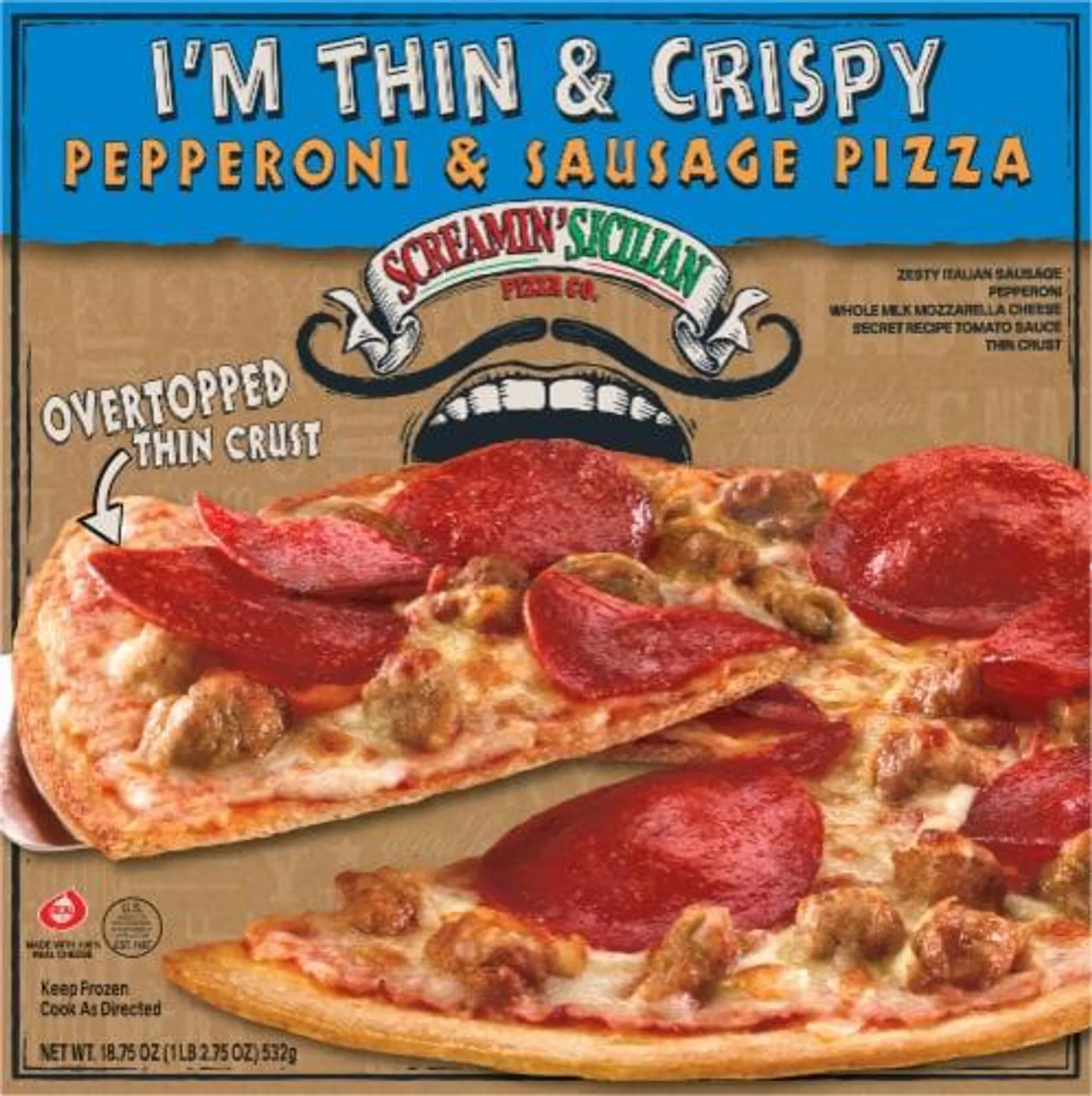 Screamin Sicilian Pepperoni and Sausage Thin Crust Frozen Pizza