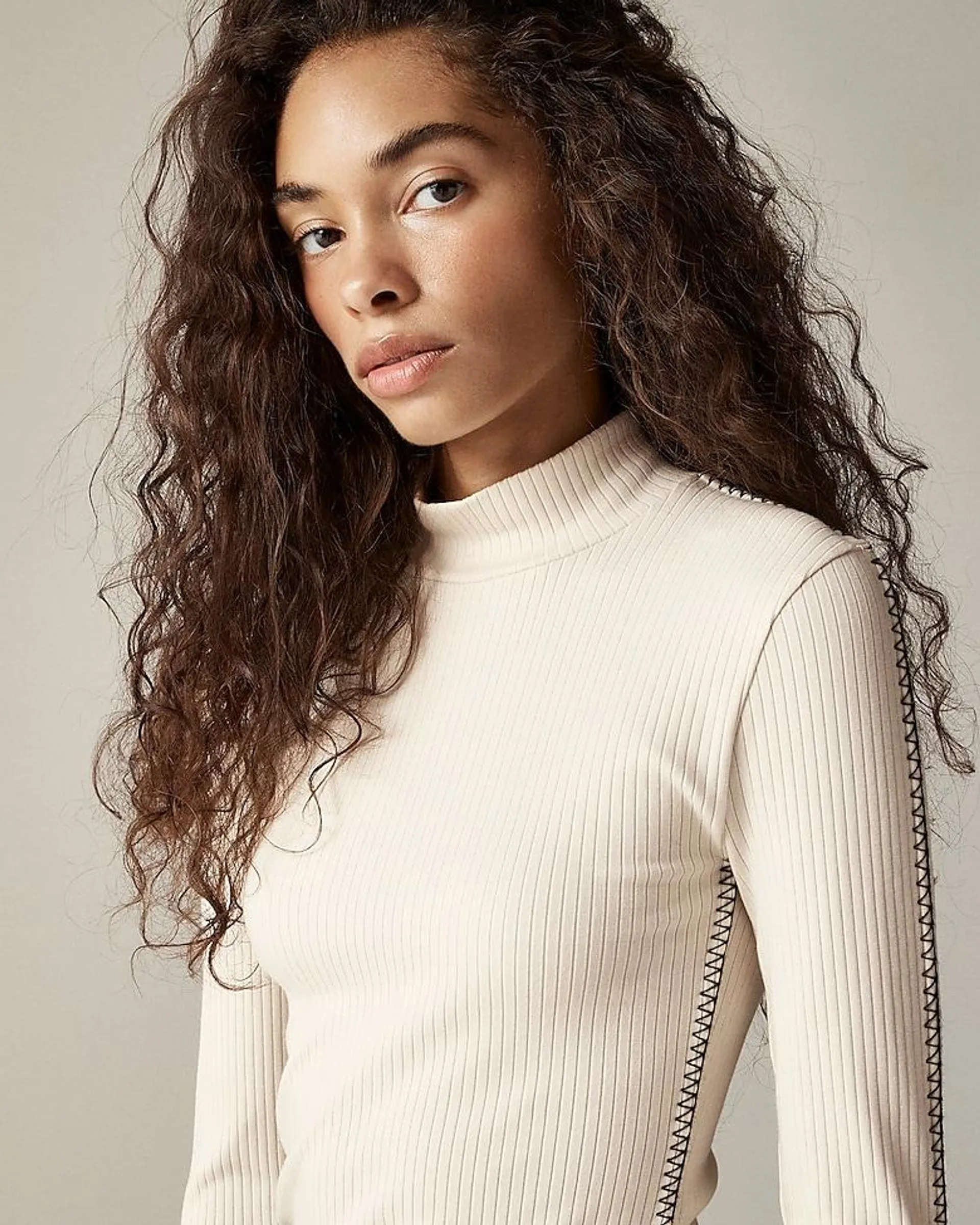 Premium rib turtleneck with whipstitch trim