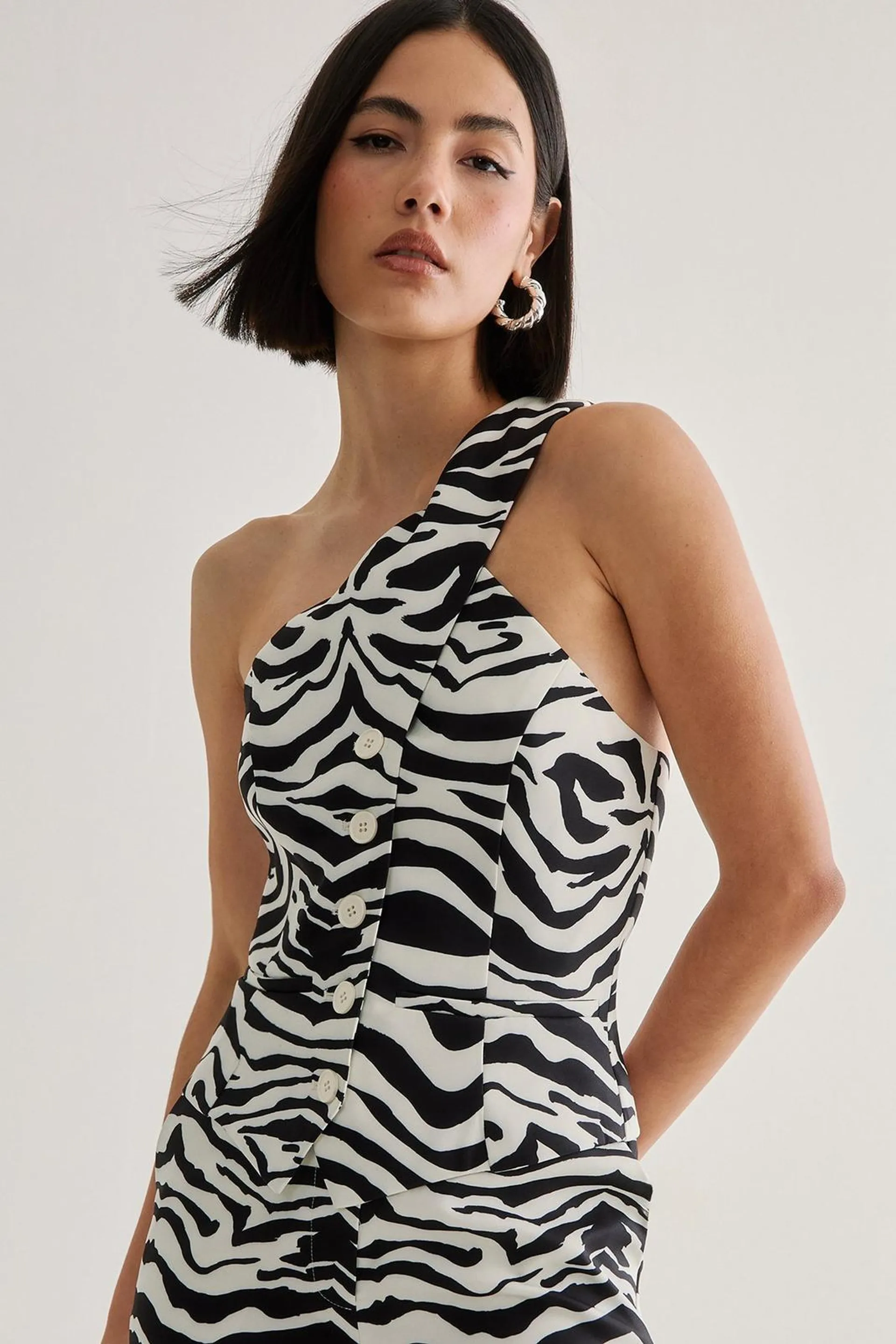 Zebra Print Asym Neckline Top