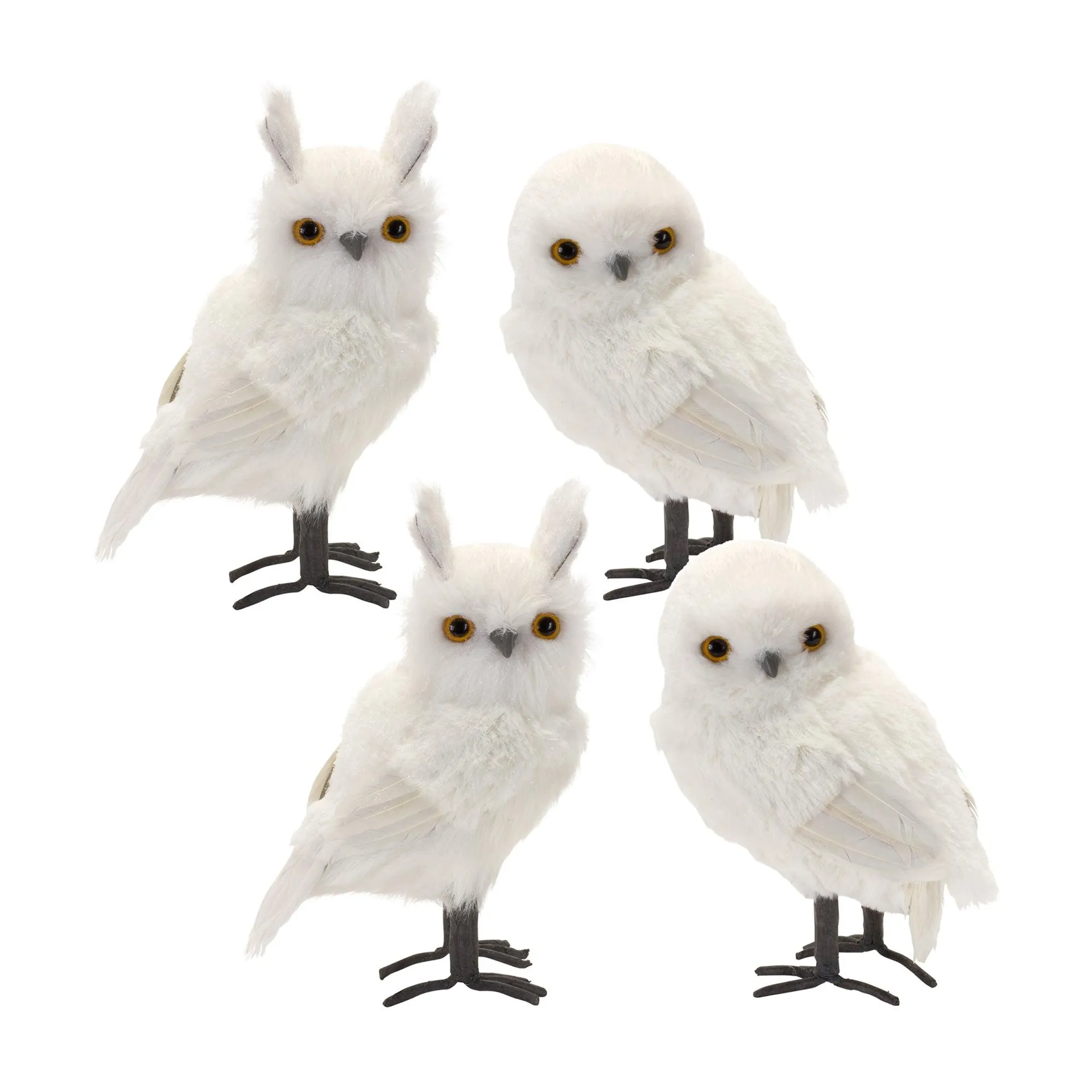 White Winter Owl Foam Decoration, Set of 4