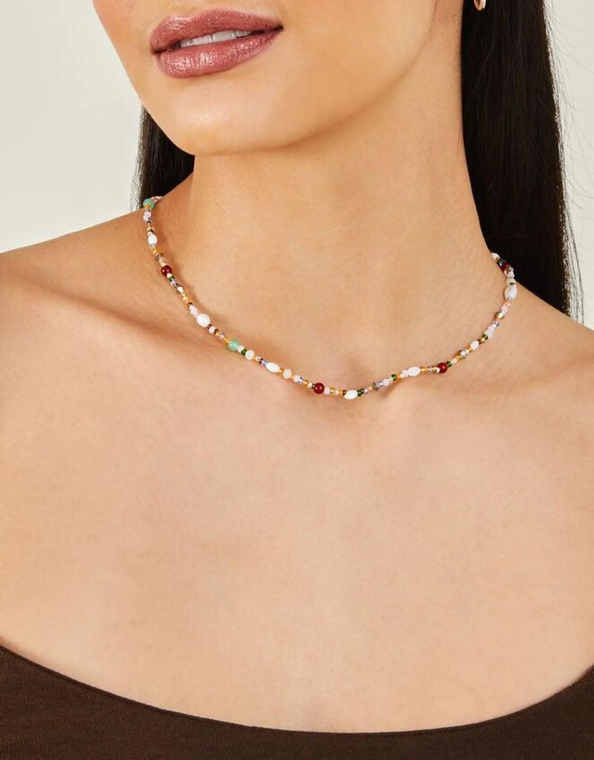 Sterling Silver-Plated Pearl Beaded Necklace