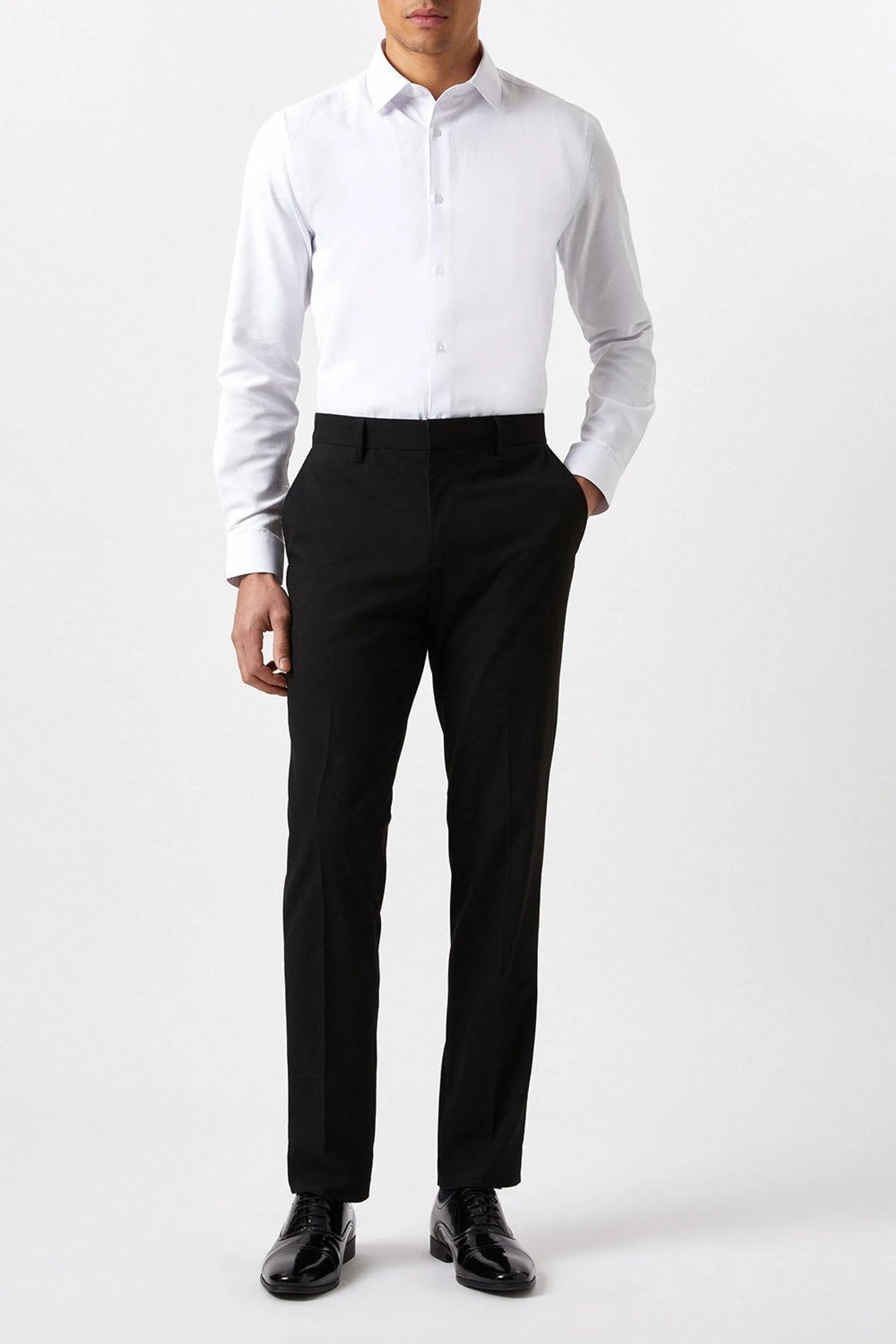 White Tailored Fit Herringbone Textured Smart Shirt