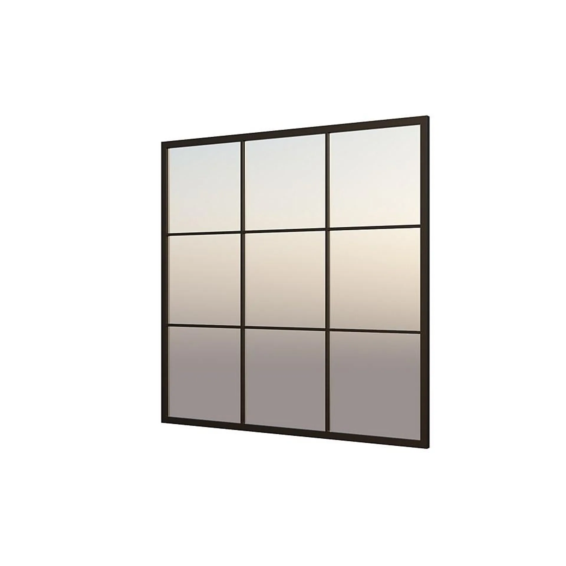 Black Metal Square Window Pane Mirror - 90cm