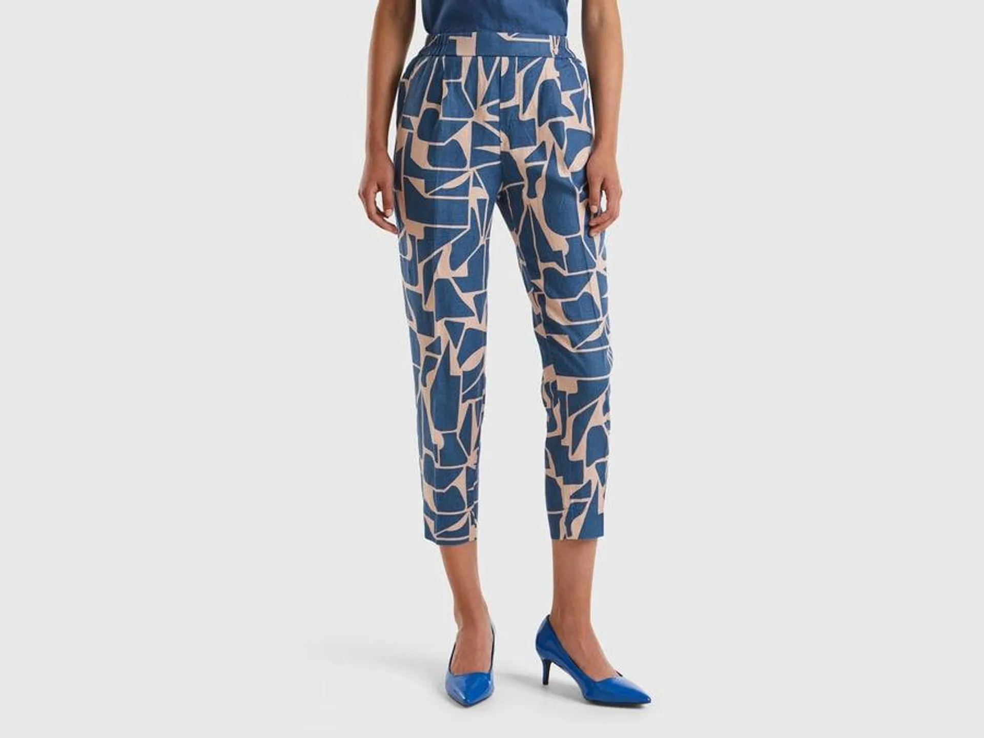 Printed linen trousers