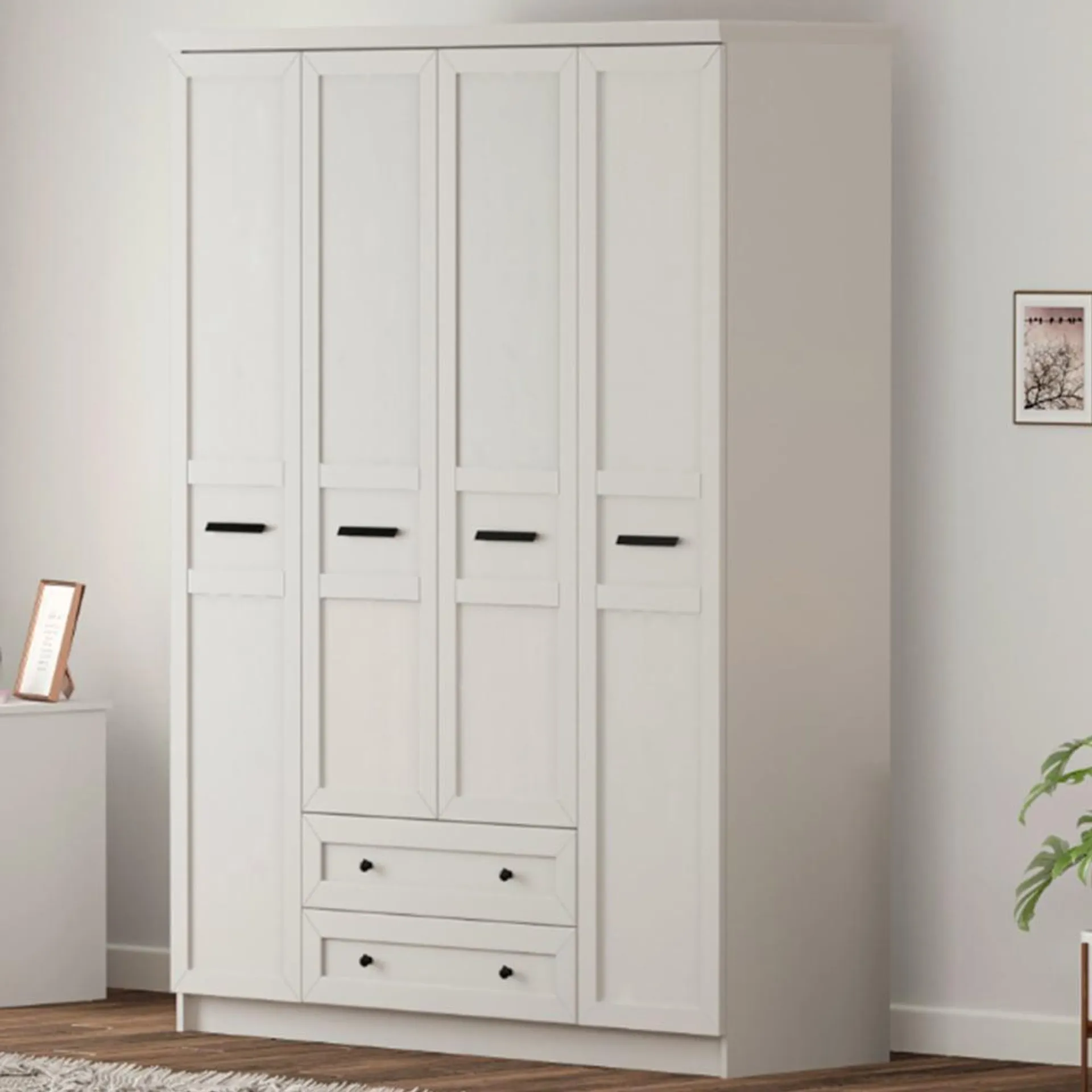 Evu DAISY XL 4 Doors 2 Drawers White Wardrobe